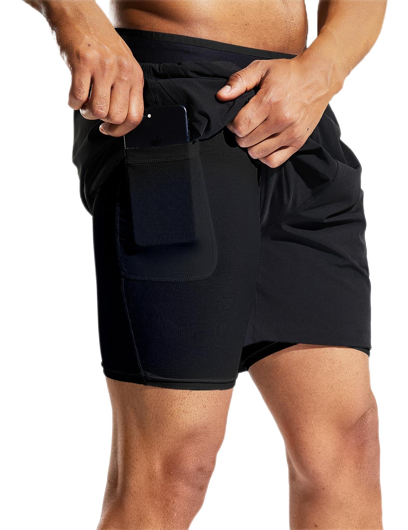 MIER Short de course 2 en 1 pour homme avec doublure de 12,7 cm, séchage rapide, short athlétique avec poches, léger, respirant