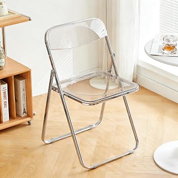Folding Dining Chair, Acrylic Meeting Chair, Office Chair, Pipe Chair, Lounge Chair, Meeting, Studying, Portable, Complete Product Set of 1, Clear