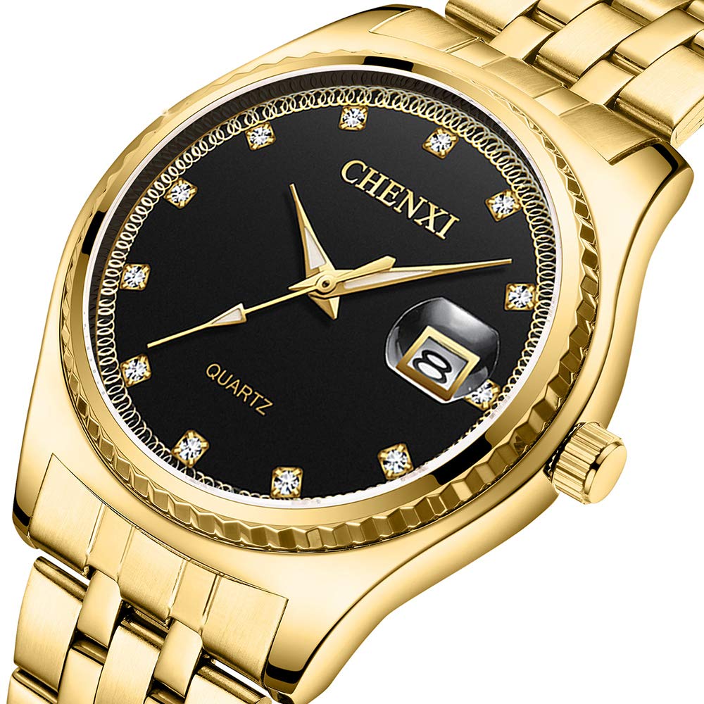 Reloj de Pulsera para Pareja, Reloj de Pulsera Dorado, para Hombres y Mujeres, Acero Inoxidable, Resistente al Agua, Reloj de Cuarzo, Set de Regalo