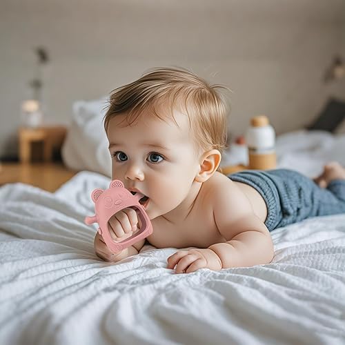 Miniatura 3 de Paquete de 3 juguetes de dentición para bebés de 3 a 6 a 12 meses, guantes de dentición de silicona de grado alimenticio, mordedores de muñeca
