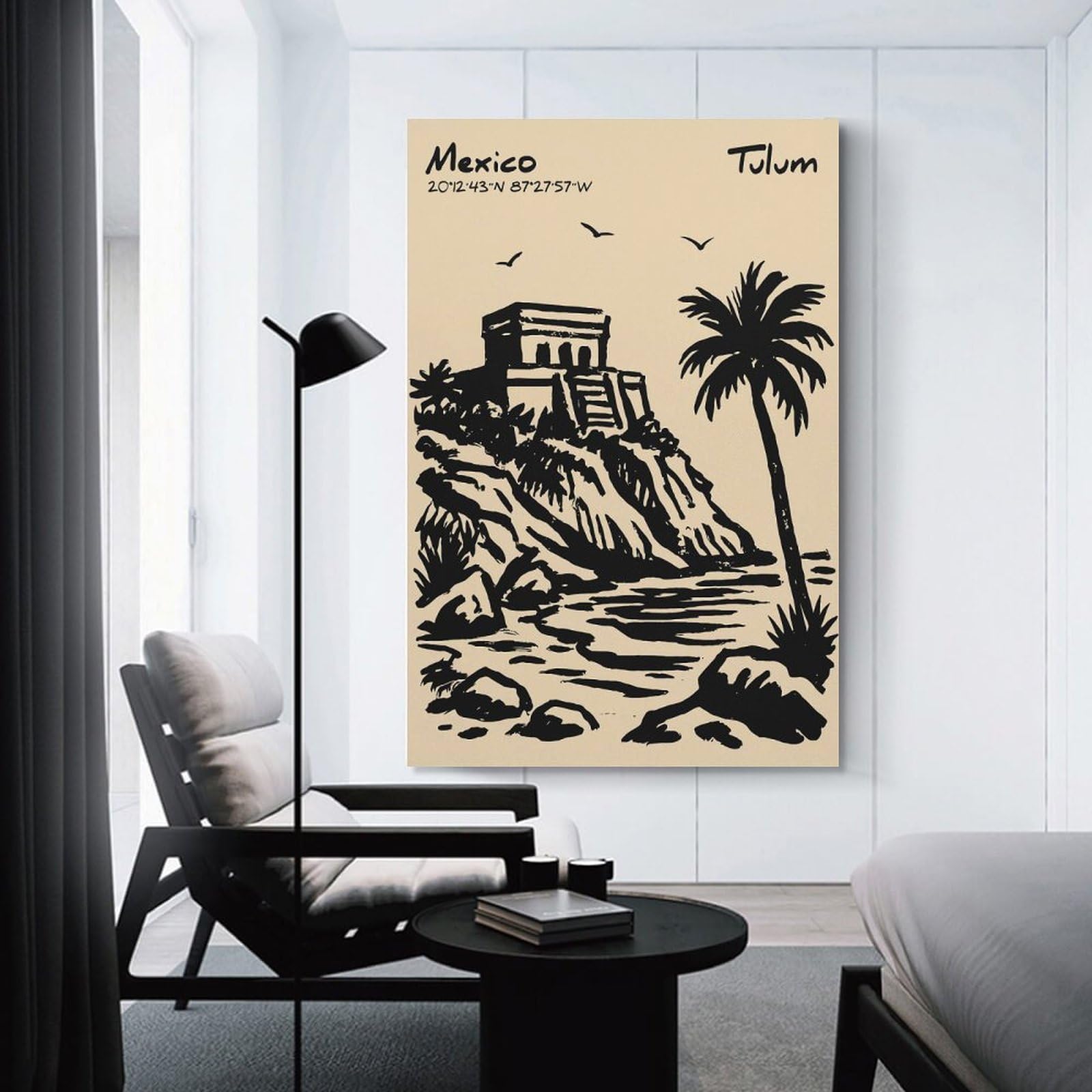 Junmoney Unframe-Style-24 Canvas Wall Art Tulum Ruins And Palm Tree, 24X36inch(60X90cm), For Lounge Decor, Bedroom Walls Or Flats, Eye Catching Artwork For Blank Walls