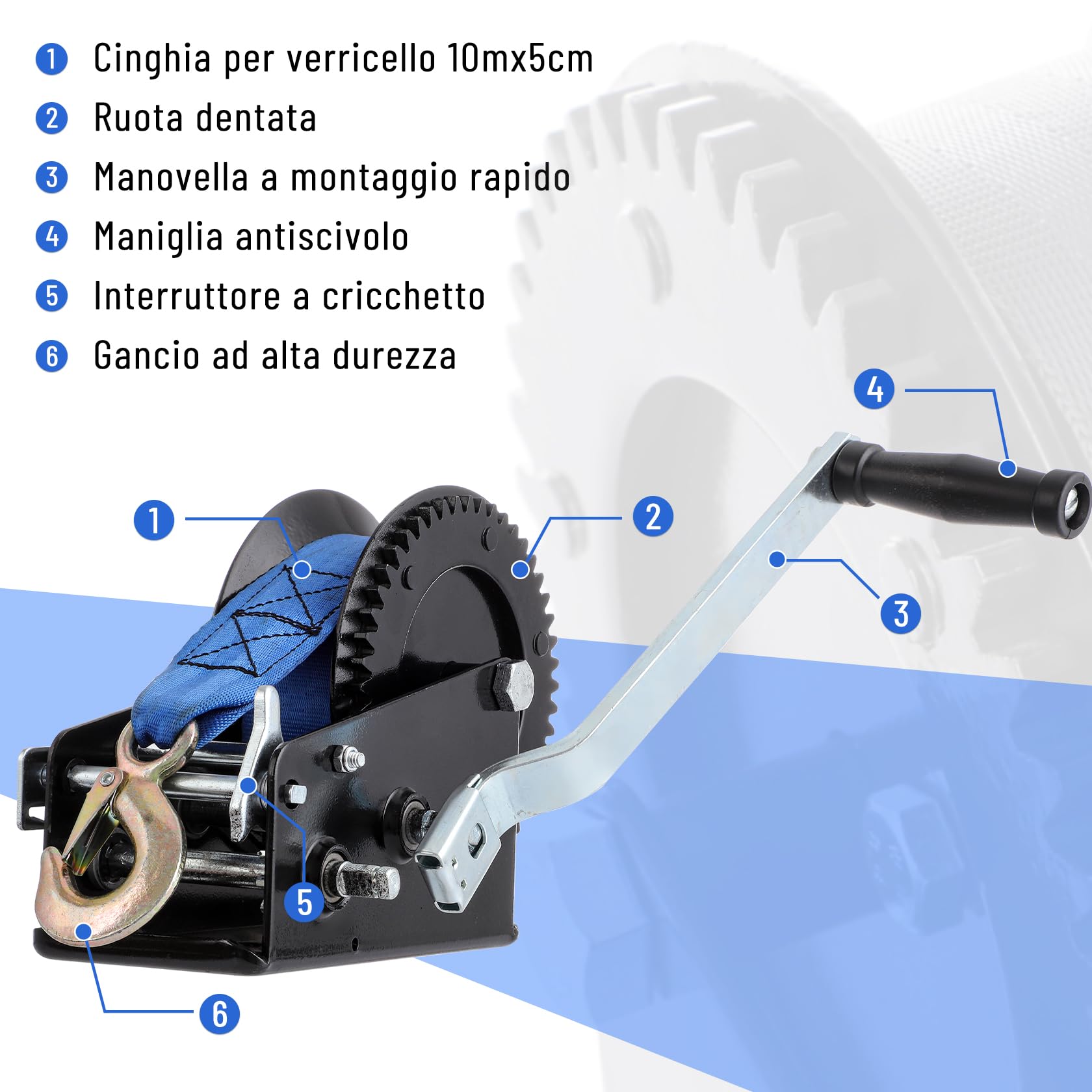 Pindex Verricello a Corda con Freno Fino a 3500LBS, Verricello con Impugnatura Rapida, 4:1,8:1, Argano per Rimorchio Barca, Argano a Mano per Camper, Blu