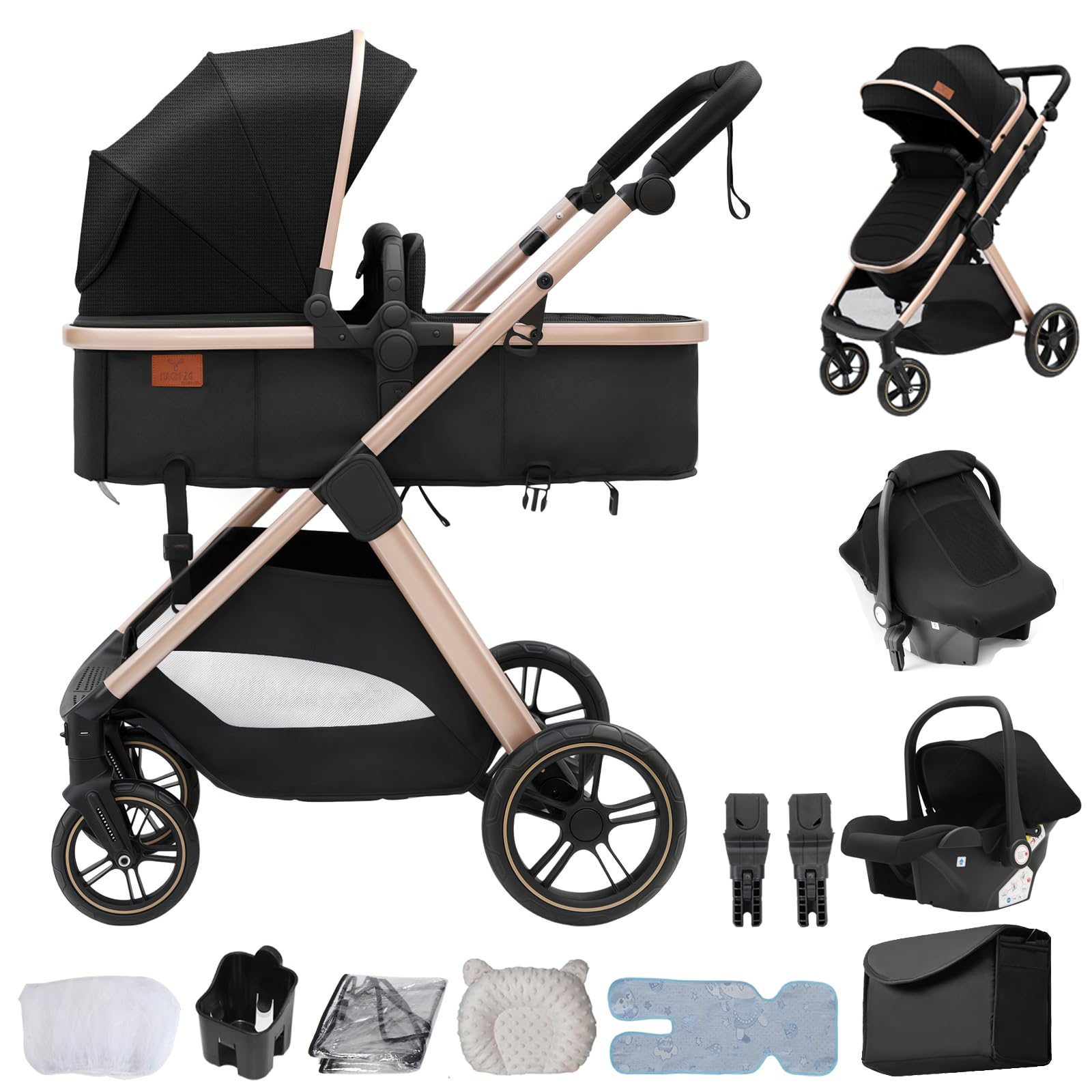Travel System 3 in 1, from Newborn to Toddler, All-Terrain, One-Hand Fold, High-seat Baby Stroller, Convertible Pram — view 22