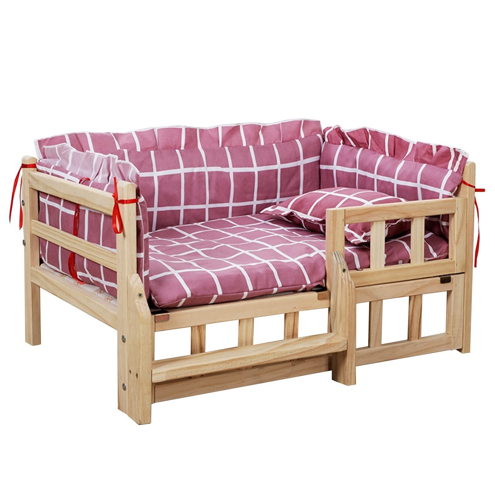 Cama Perro Cama de Madera con Escalones para Perros Pequeños, Medianos, Grandes y Mascotas, Alivio Ortopédico para Interiores y Exteriores, Nido Elevado para Mascotas para Perros Mayores, Fácil de Mon