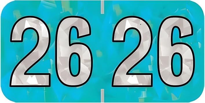 2026 Year Stickers, Doctor Stuff 2026 Chart Stickers, Holographic Aqua Colored, USA Made Year Labels for End Tab File Folders, 500 Labels per Roll, 1 Roll, 3/4" x 1-1/2"