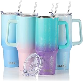 MaxBase 40 oz Tumbler with Handle and Straw Lid, Insulated Reusable Stainless Steel Travel Mug Keeps Drinks Cold up to 34 ...