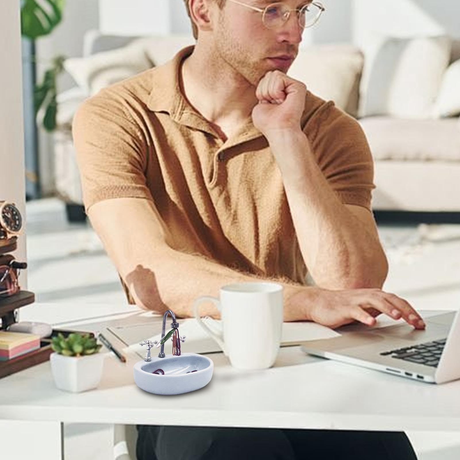 Faucet Sink Paper Clip Dispenser - Paperclips Dispenser Stationery Holder - Paperclips Miniature Furniture Desktop Dispenser For Offices Supplies - Paper Clip Organizer - Sink Accessory Organizer