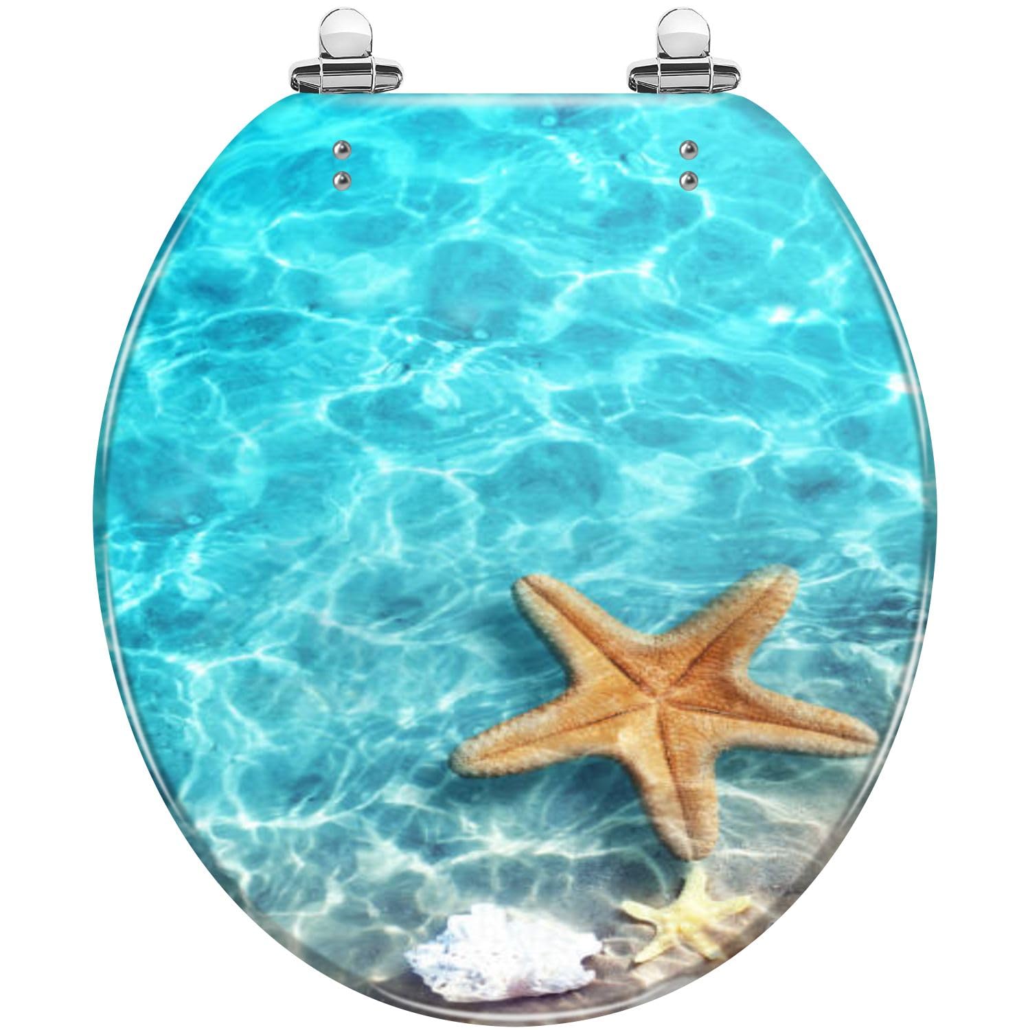 Round Toilet seat 360 Tropical Seascape Resin Cover Quiet Close Quick Release Hinges, Round, Toilet, Cover, Tropical, 360, Seascape, Resin, seat, Adjustable, Lightweight