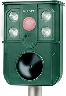 MAGIC CAT Solar Animal Repellent, Ultrasonic 5 in 1 Animal Repeller with Motion Sensor & Flashing Light, Waterproof Garden...