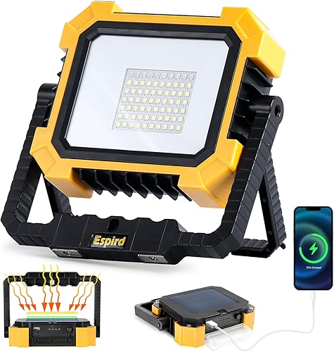 Luz solar de trabajo LED portátil, 12000mAh 10000LM Luz de trabajo magnética con 4 modos, batería del lugar de trabajo recargable LED luz de piso