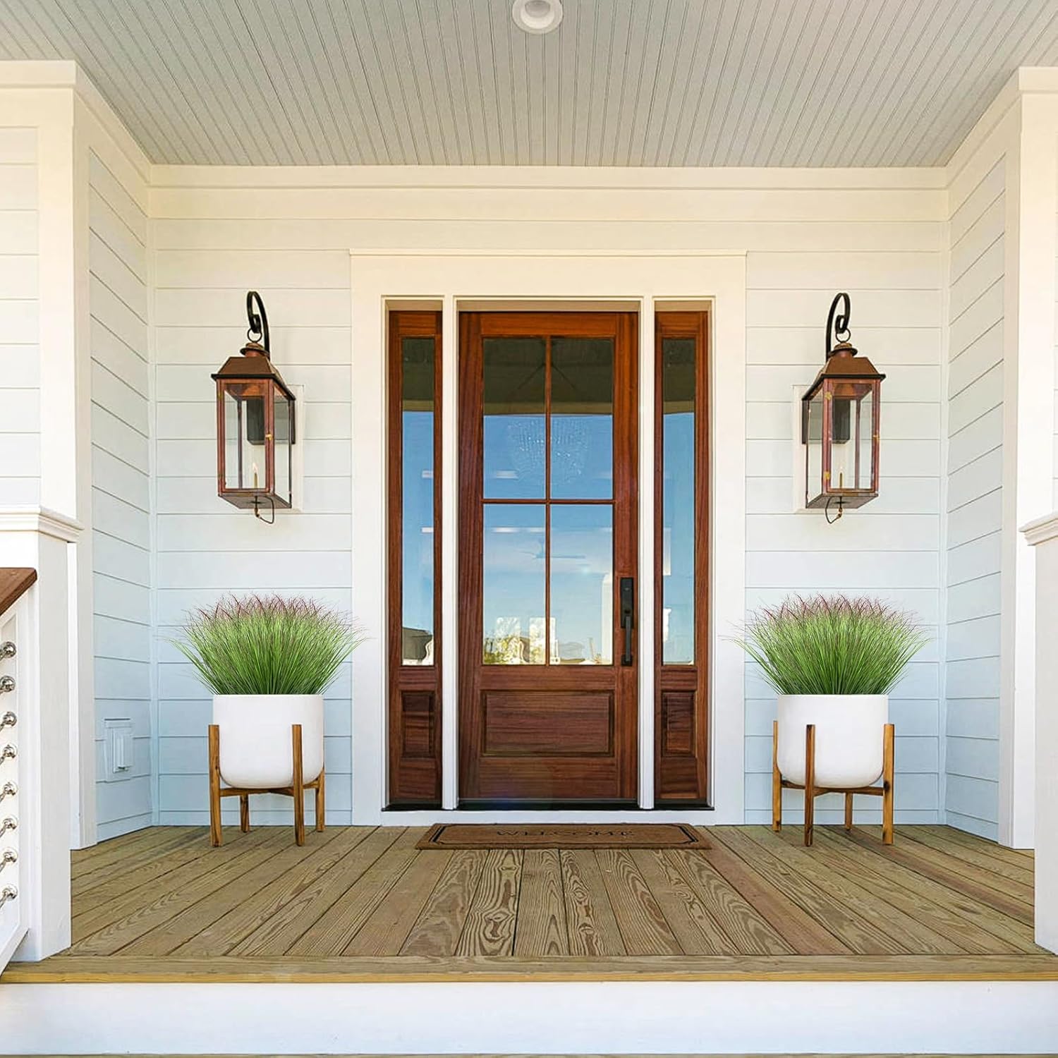 10 Bundles Fake Grass Plants Artificial Plants Outdoor Faux Plants Tall Shrubs Wheat Grass Greenery Stems UV Resistant Onion Grss For Outside Planters Indoor Room Vase Home Decor（Green Red Tail） - Image 5