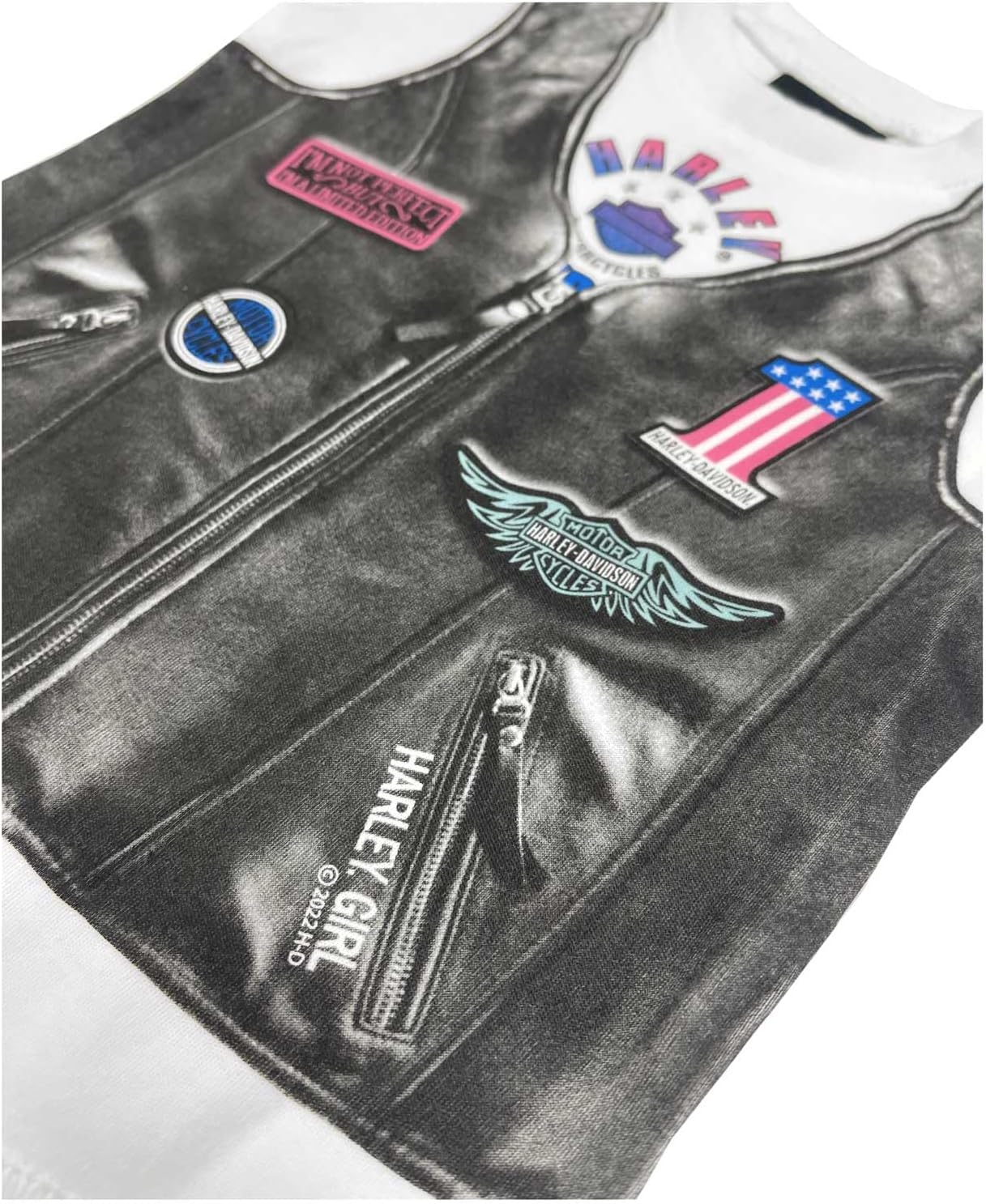 Harley-Davidson Baby Girls' Faux Leather Vest Short Sleeve Creeper