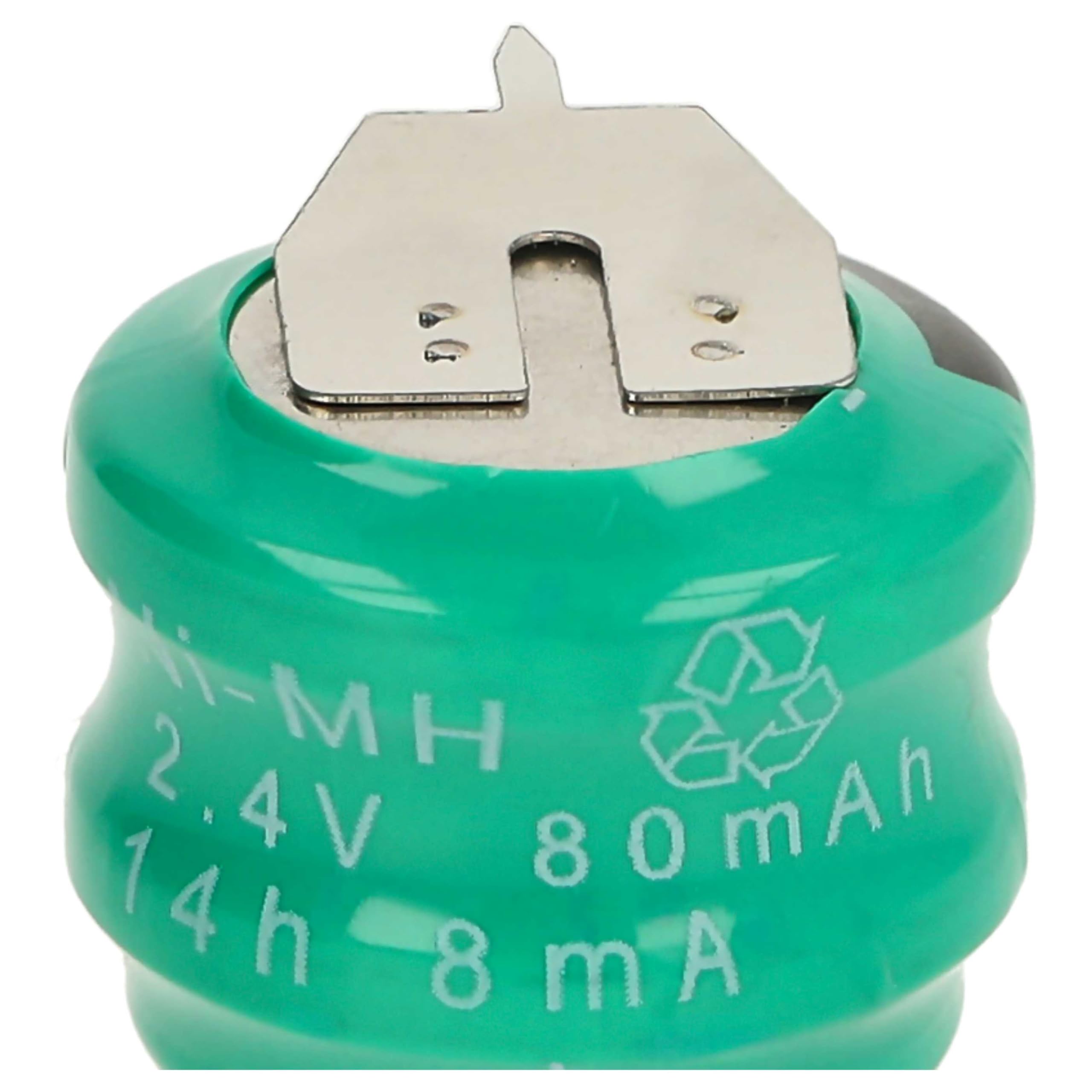 vhbw 100x NiMH Batería de botón de Repuesto Tipo V80H 3 Pines 80 mAh 2,4 V Compatible para lámparas solares, etc.