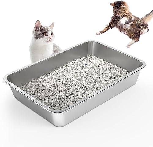 LIHONG Caja de arena de acero inoxidable para gatos, caja de arena de metal grande para gatos pequeños y grandes, sin olor, antiadherente, fácil de