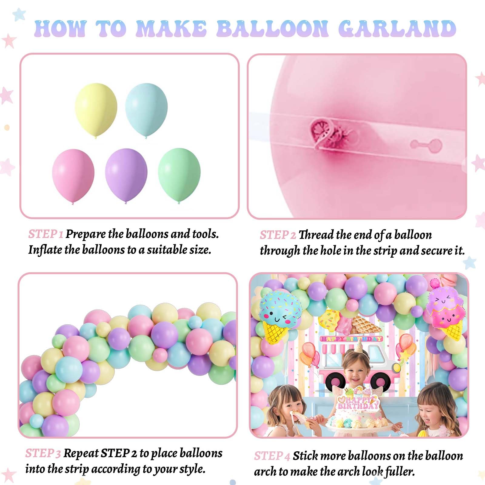 Jollyboom Ice Cream Birthday Decoration Kit For Boys - Backdrop, Balloons, Stickers For Summer 1st-4th Birthday Party