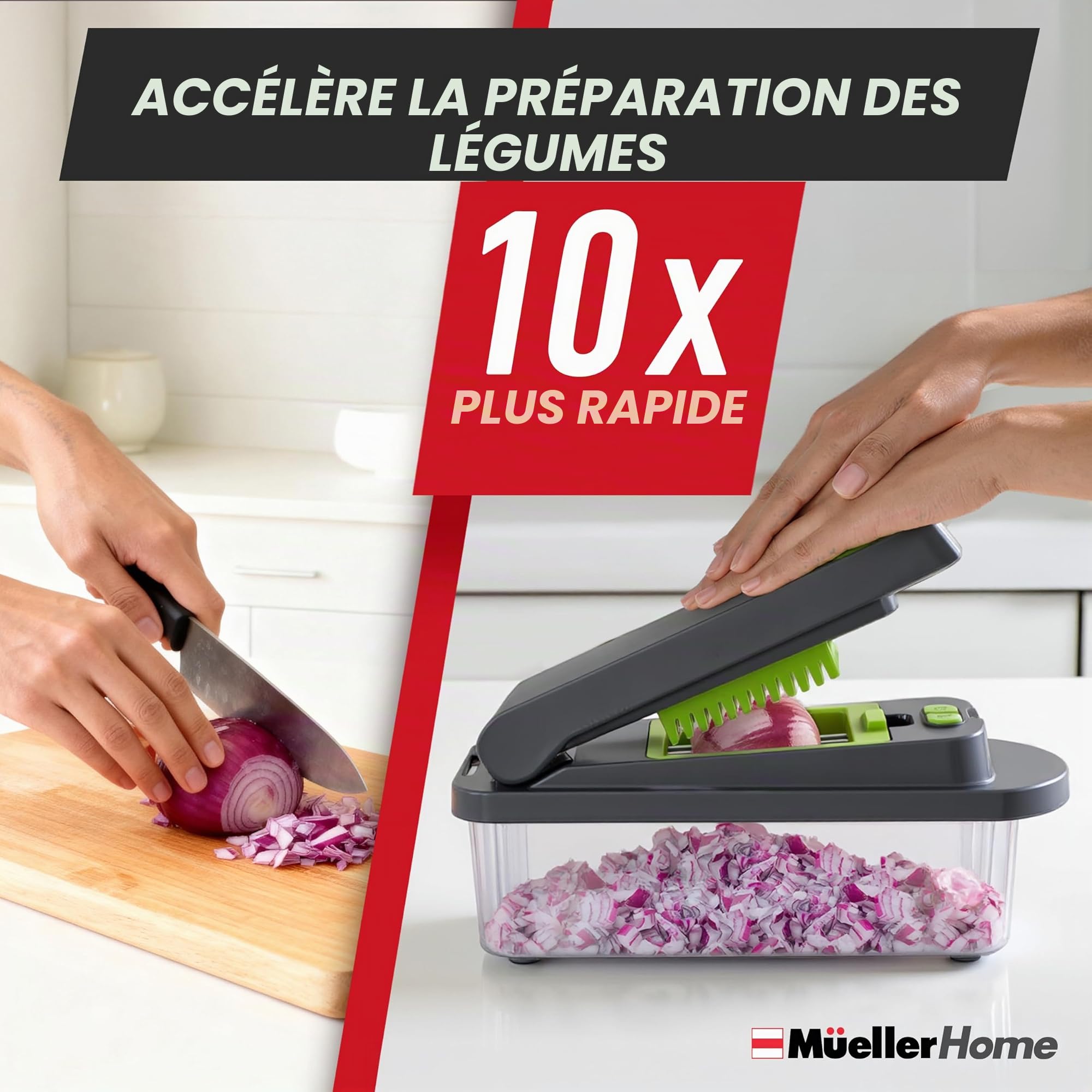 MUELLER HOME Pro-Series Hachoir à légumes 10 en 1 avec récipient 8 lames