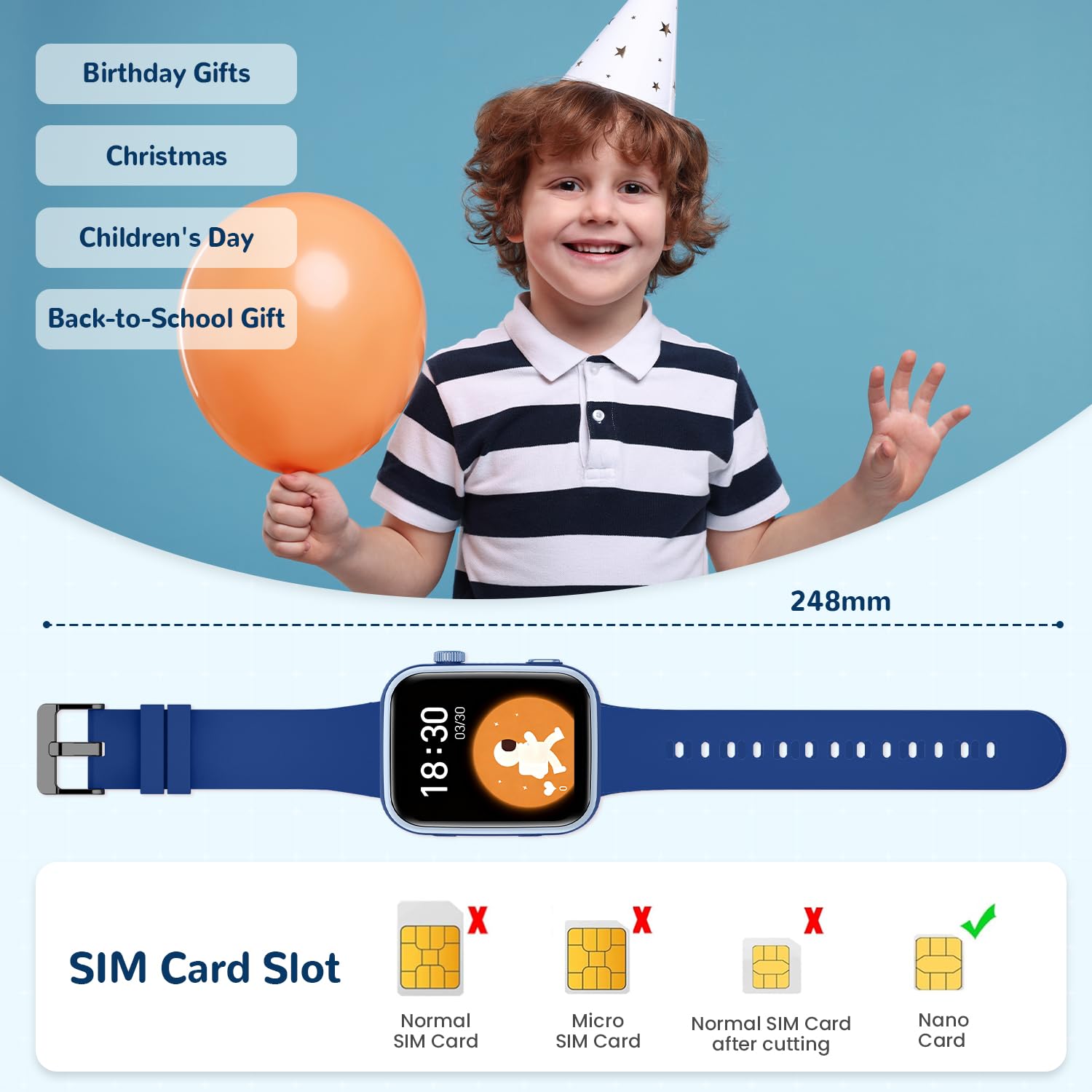 2026 Nuevo Reloj Inteligente Niño, Smartwatch Niños con Llamadas y GPS, Videollamadas/Chat de Voz/WhatsApp/WiFi/SMS/SOS/Modo Escuela/Dormir/Despertador, IP68 Reloj Niño y Niñas Azul 4-14 Año