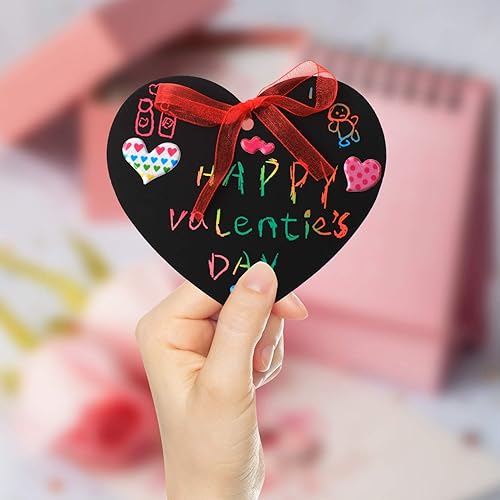 Miniatura 5 de 28 piezas de adornos de papel para rascar en forma de corazón, arco iris, manualidades, con 28 lápices de madera, 28 cintas y 2 calcomanías