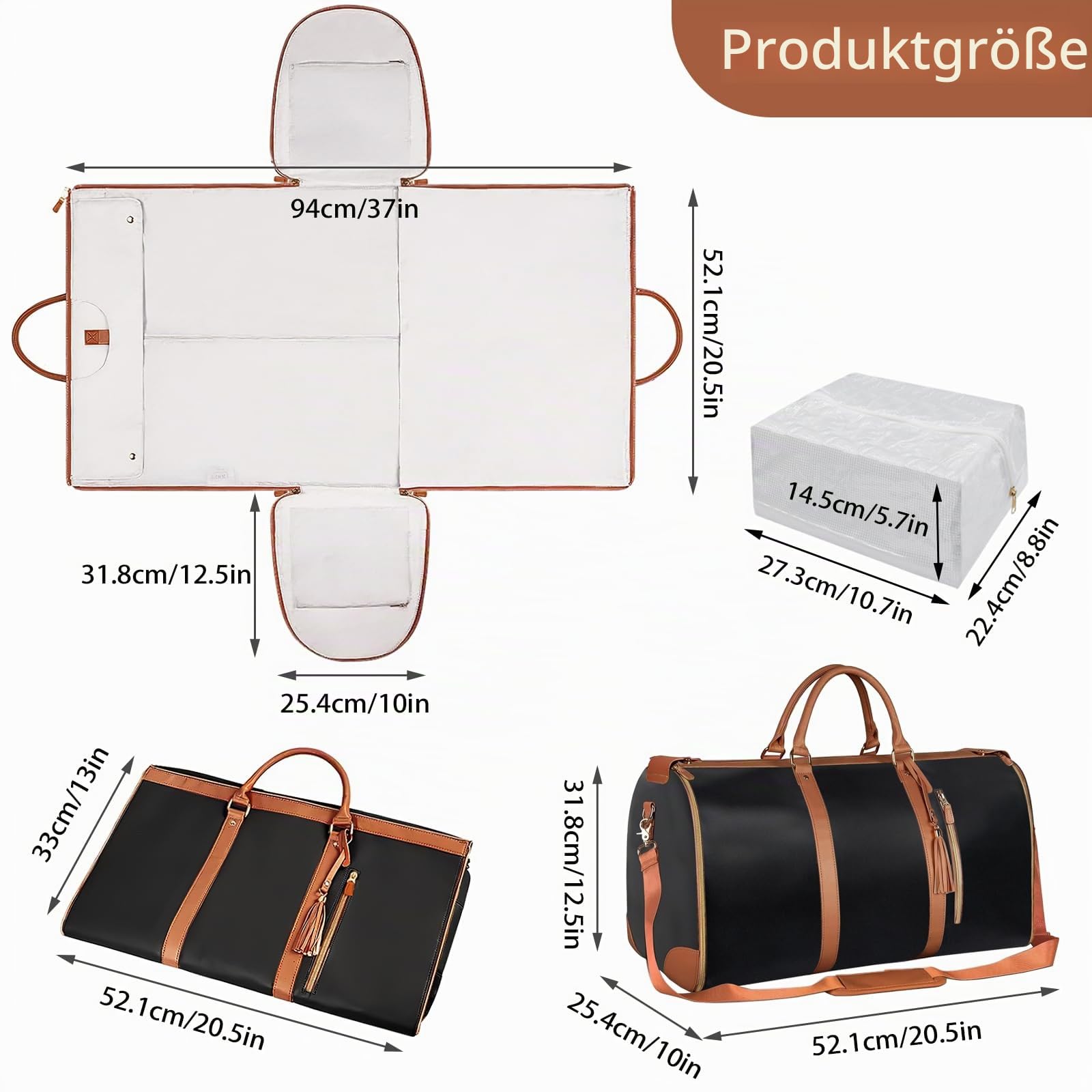 Faltbare Reisetasche - Reisetaschen Faltbar, Foldy Bag, Duffle-Tasche für Kleidungsstücke, Hohe Kapazität Falten Anzug Gepäck Reisetasche Frauen, Wasserdichter Reisetaschen (Schwarz)