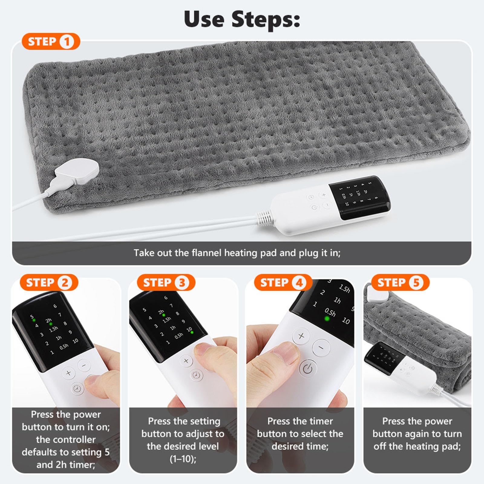 Tapis Chauffant 10 Niveaux De Température, 4 Réglages De Minuterie, 30 X 60 Cm