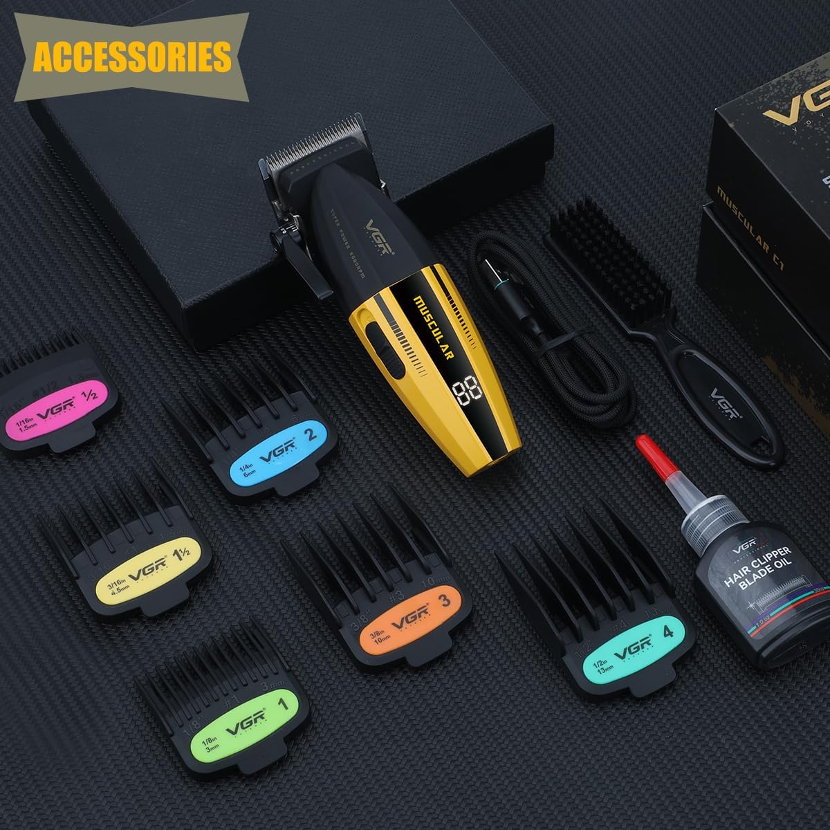 VGR 285 Fresh Fade Hair Clippers for Men, 9000RPM Professional Barber Clippers for Hair Cutting, Cordless Small Hair Trimmer Lightweight Versatile Barber Kit with 6 Magnetic Guide Combs, LED Display