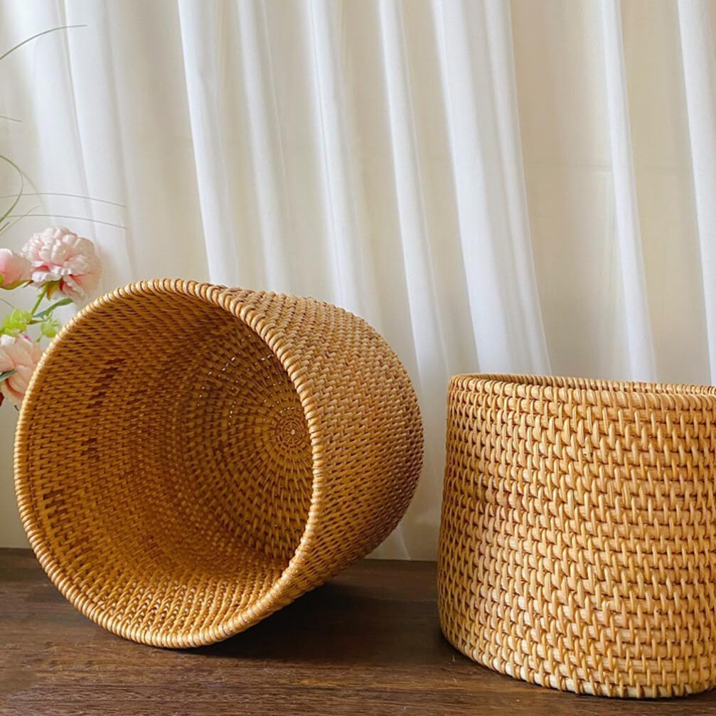 Simulated Rattan Basket Large Round Wicker Storage Basket for Home Organization