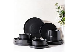Elegant Black Ceramic Plates: Dinnerware Set for Four with Stoneware Plates and Bowls
