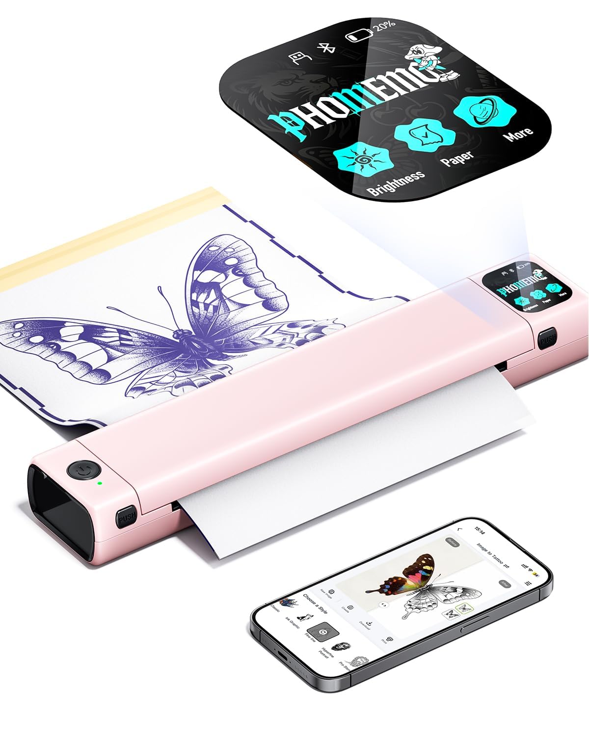 Phomemo M08F Plus AI Tattoo Thermocopier with Touch Screen | Thermal Tattoo Printer for Artists Includes 10 Sheets of Transfer Paper ClimatePartner certified