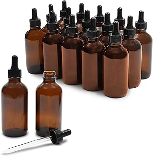 4 oz Amber Glass Dropper Bottles with Droppers and 6 Funnels (21 Piece Set)