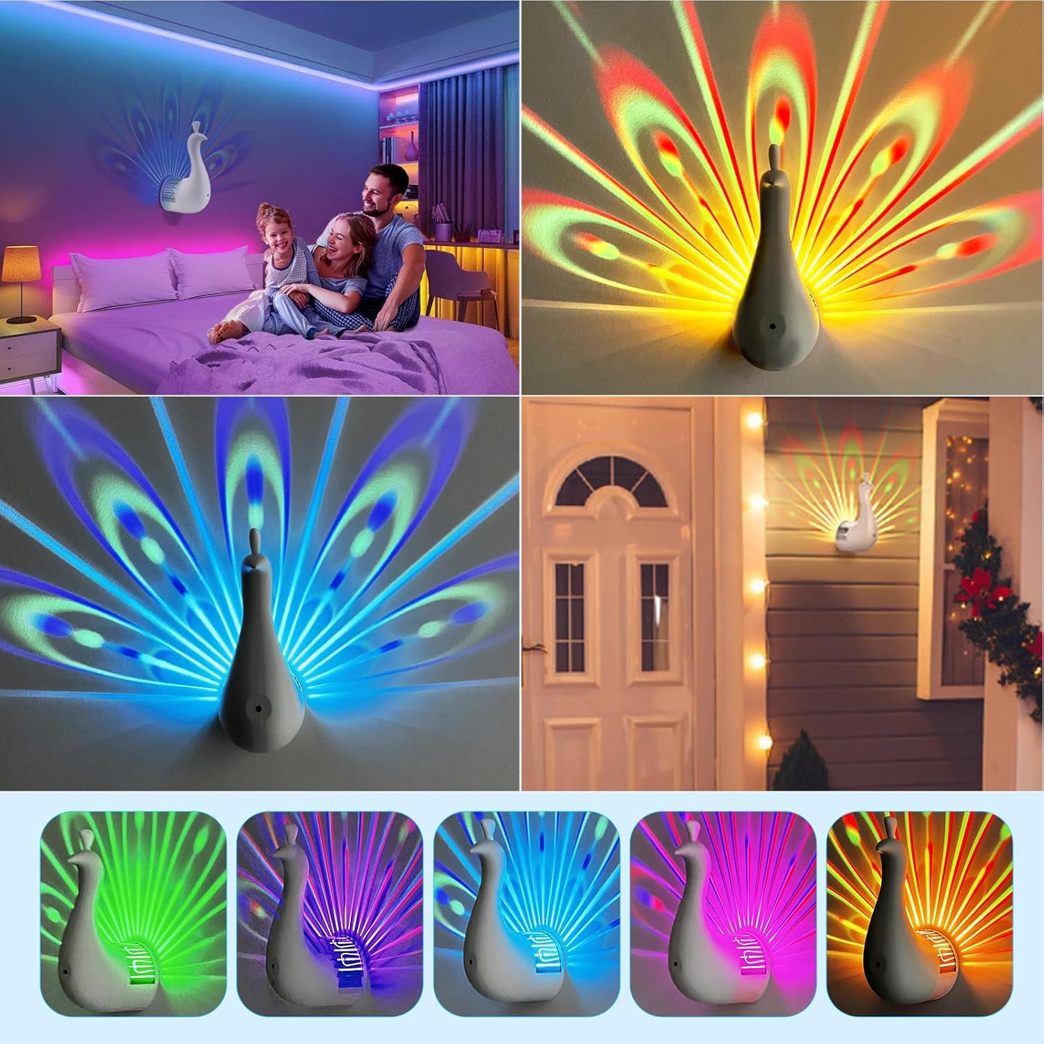 Peacock Projection Lamp with Remote Control, 7 Colour LED Wall Night Light - Image 3
