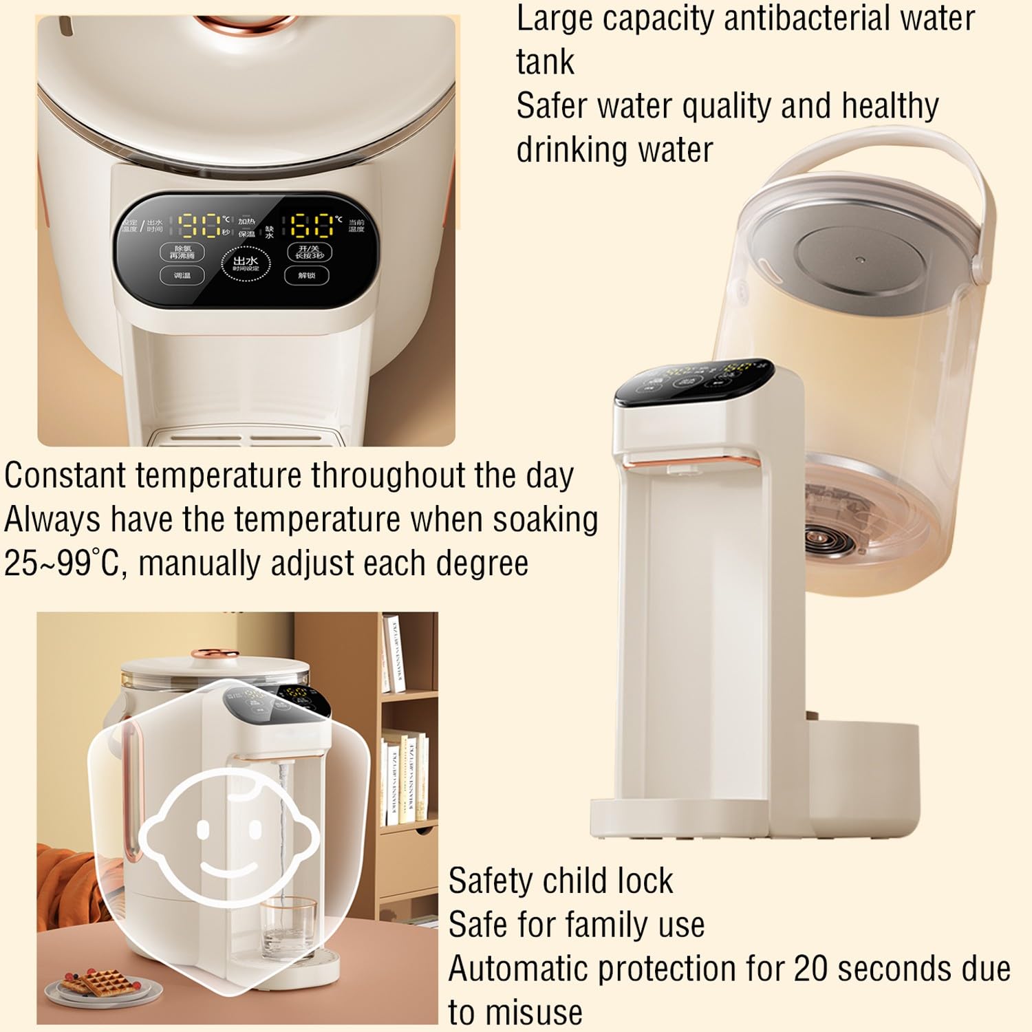 dispensador de agua fria y calienteDispensador de agua caliente instantáneo pequeño, todo en uno, con calefacción de escritorio, puro, para el hogar, 2,3 L/2,5 L(Color:2.5L)