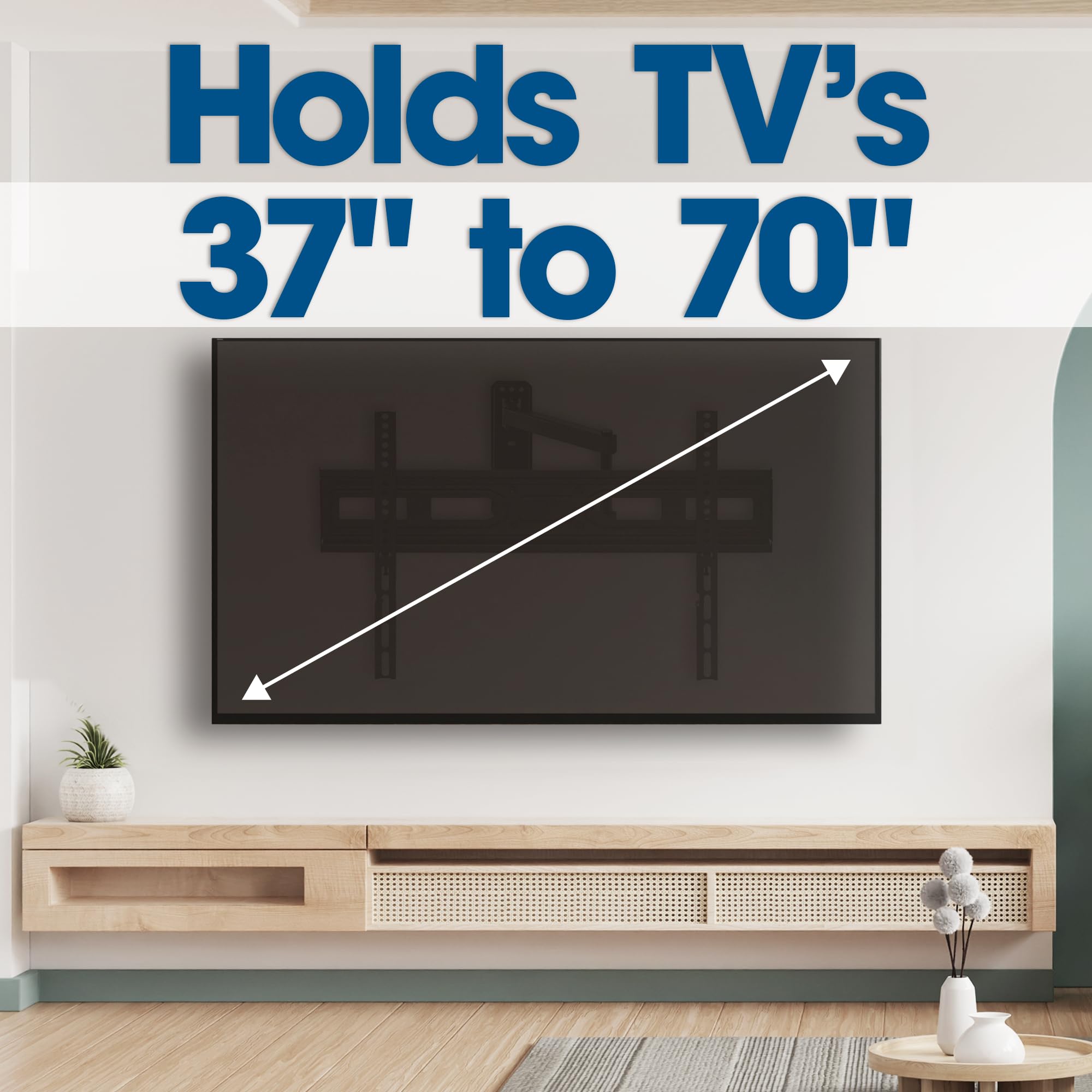 MANHATTAN TV Wall Mount for Screens from 37" to 70" and up to 35 kg, Full Motion (Fully Movable), Horizontal Adjustable, Black - Image 2
