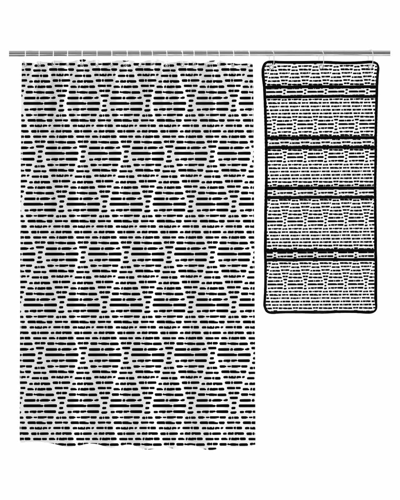 TocaHome Decorative Shower Curtain Sets Black White Polyester Fabric Waterproof Bath Shower Curtains Modern Geometric Texture Mesh Shower