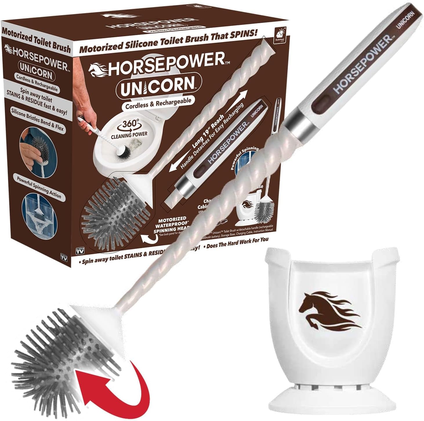 Horsepower Unicorn Electric Toilet Brush – Motorized 360° Silicone Bristles, Rechargeable Cordless Power for Effortless Deep Cleaning – AS-SEEN-ON-TV