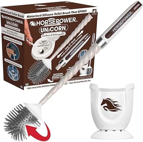 Horsepower Unicorn Electric Toilet Brush  Motorized 360 Silicone Bristles, Rechargeable Cordless Power for Effortless Deep Cleaning  AS-SEEN-ON-TV