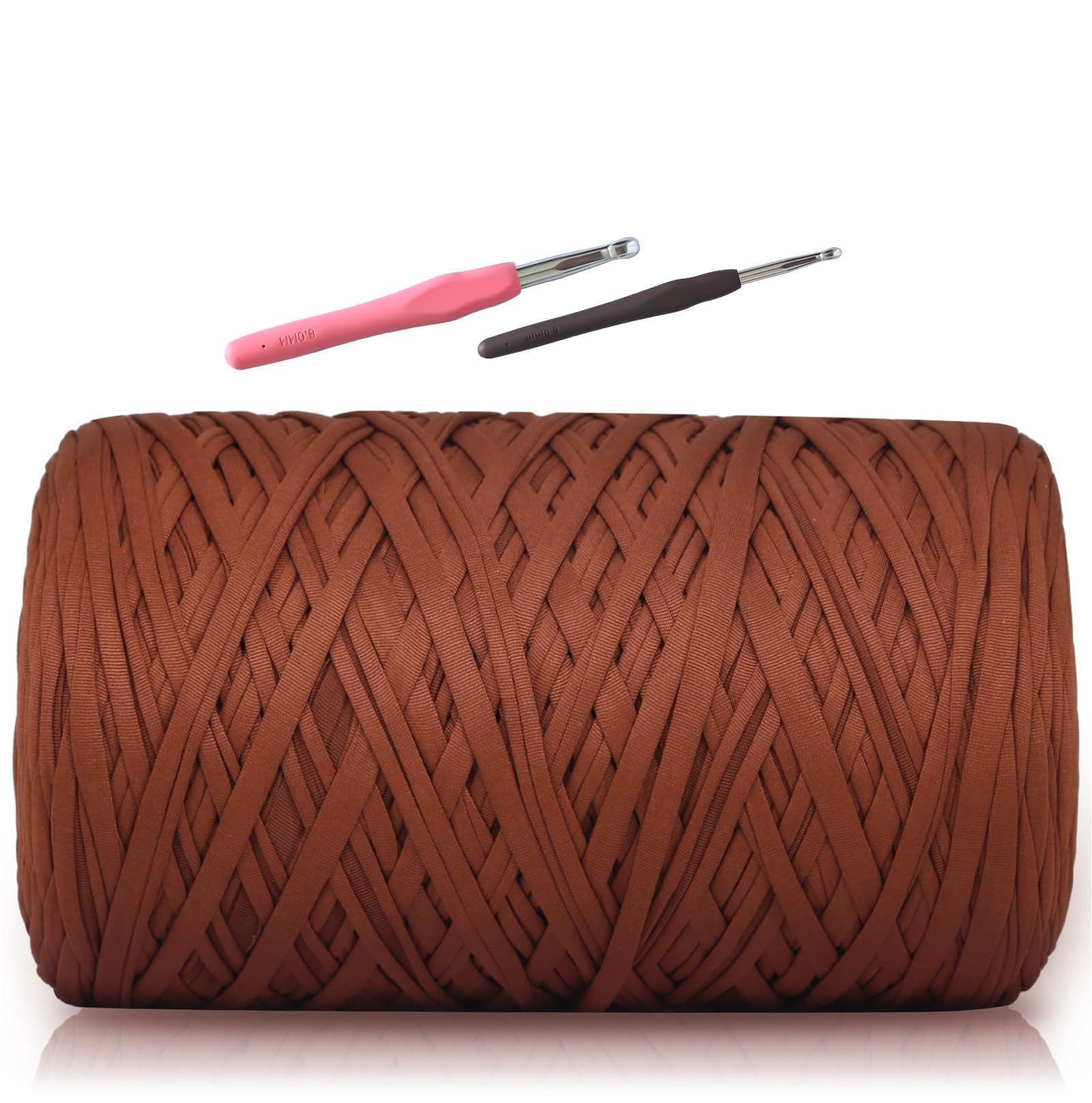 SIMEIQI T-Shirt Yarn 1000g, Soft Elastic Chunky Yarn Brown