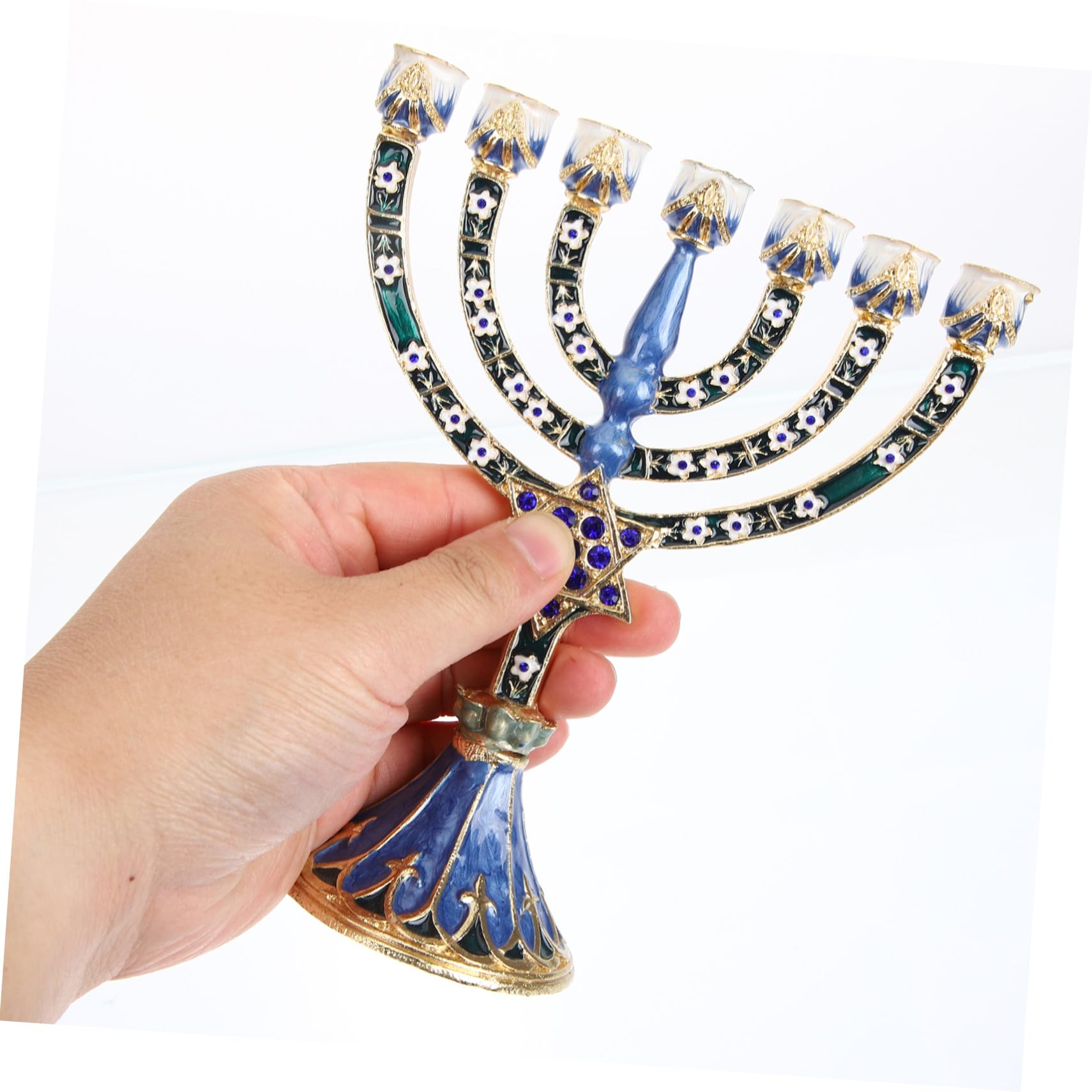 Candelabro de 7 Brazos de Aleación Azul, Estilo Vintage Religioso