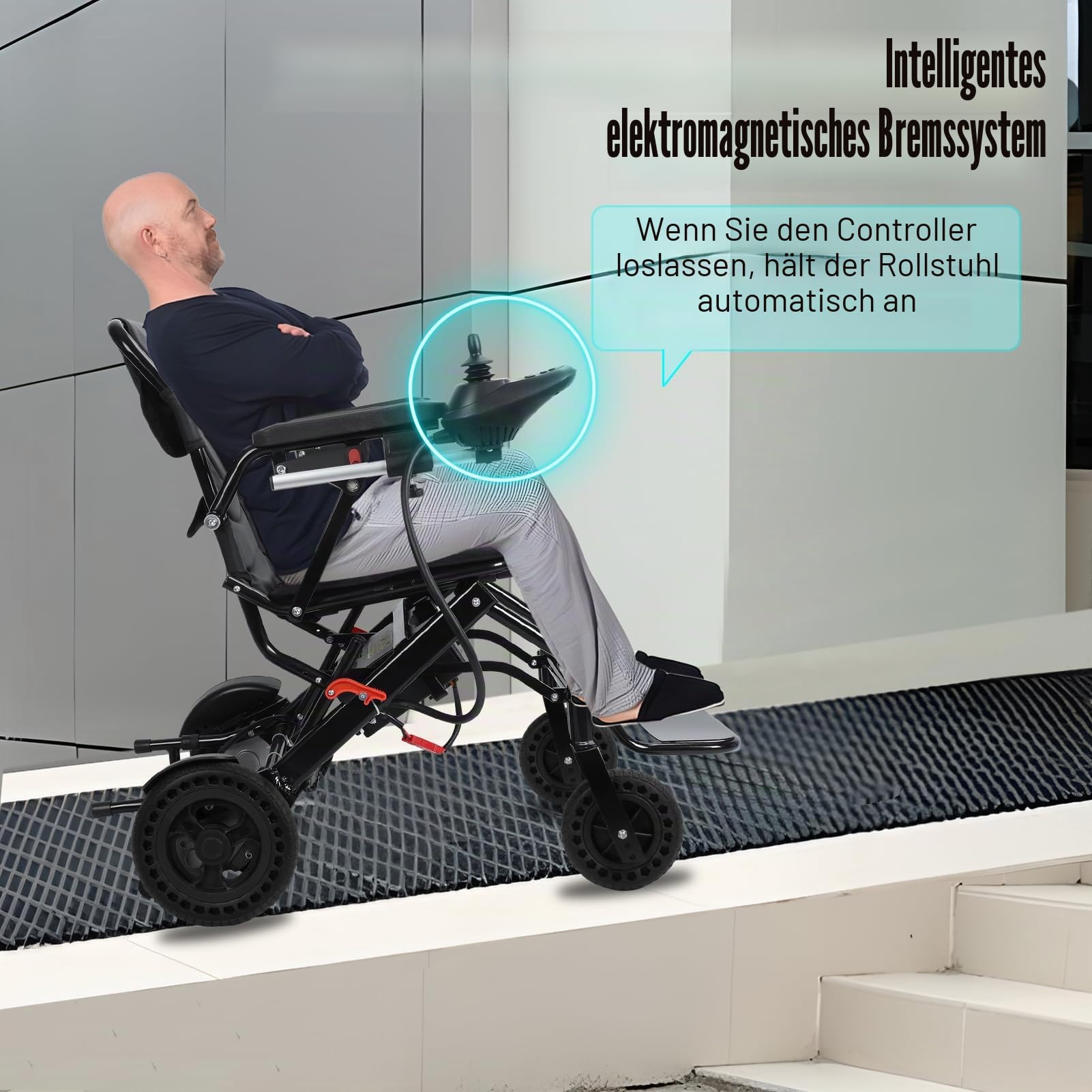Ultraleichter elektrischer Rollstuhl, zusammenklappbar, kompakt, Aluminium, 22 kg, Reise-Transport-Rollstuhl für Erwachsene und Senioren, tragbarer Rollstuhl mit Fußstütze, 500 W, 12 Meilen (schwarz)