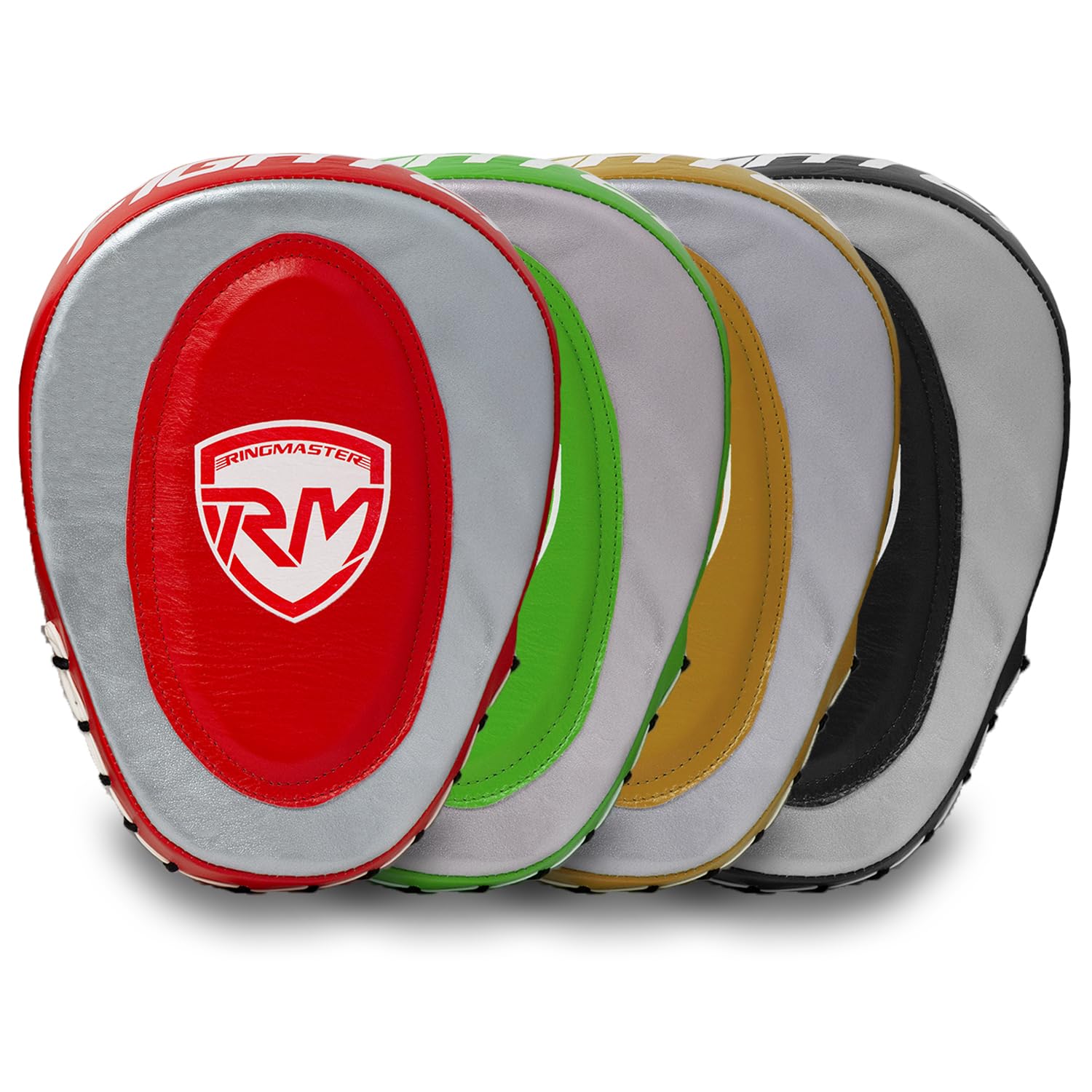 RingMaster Sports Genuine Leather Focus Pads Mitts Punch Hook Jab One Size Training Boxing MMA (Red)
