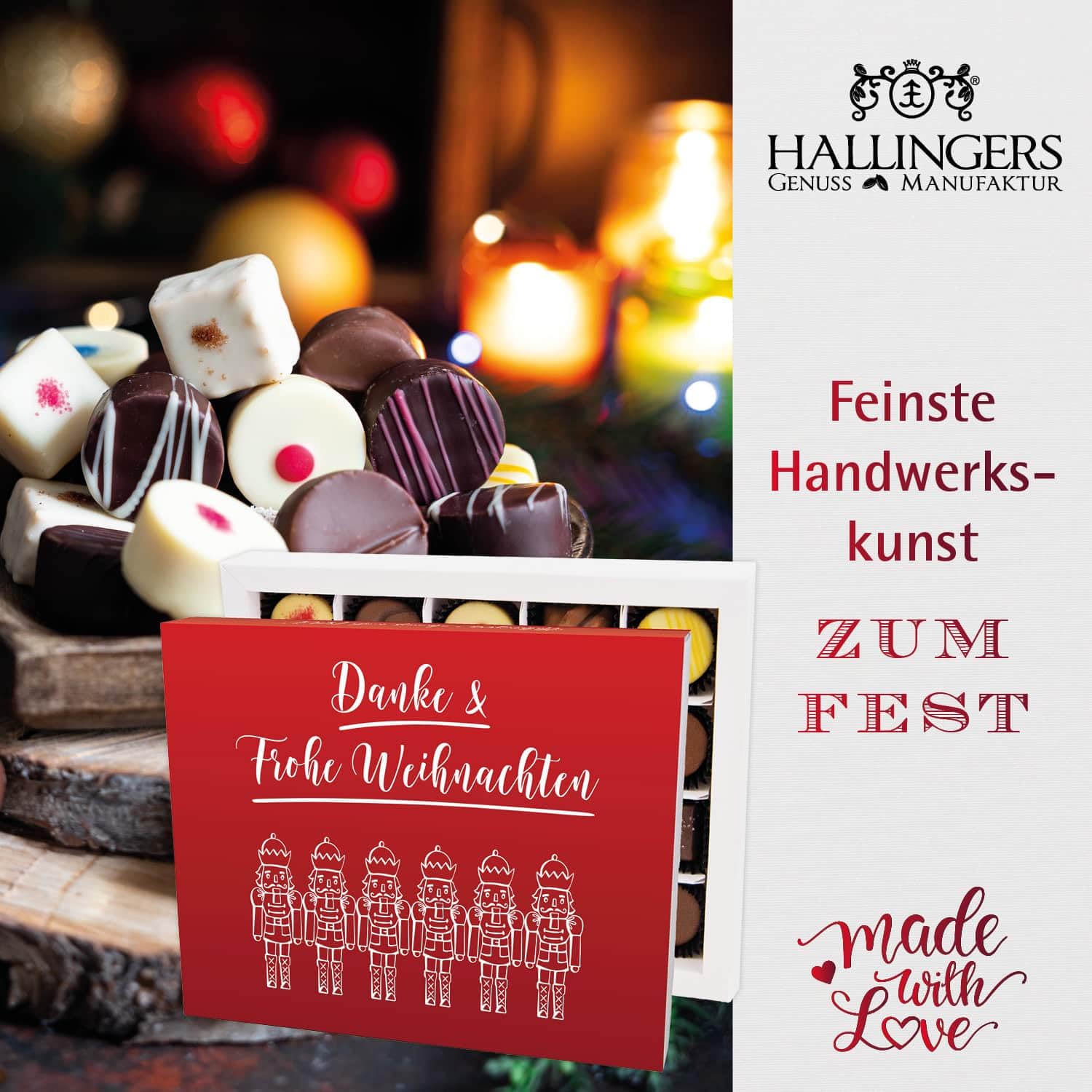Hallingers Genuss Manufaktur Feinkost Weihnachts-Geschenk-Set - XXL-Geschenkkorb "Danke & Frohe W..." große Selektion Nougat, Müsli, Badesalz, Kerze, Schoki Kaffee & mehr, Weihnachten für Frauen