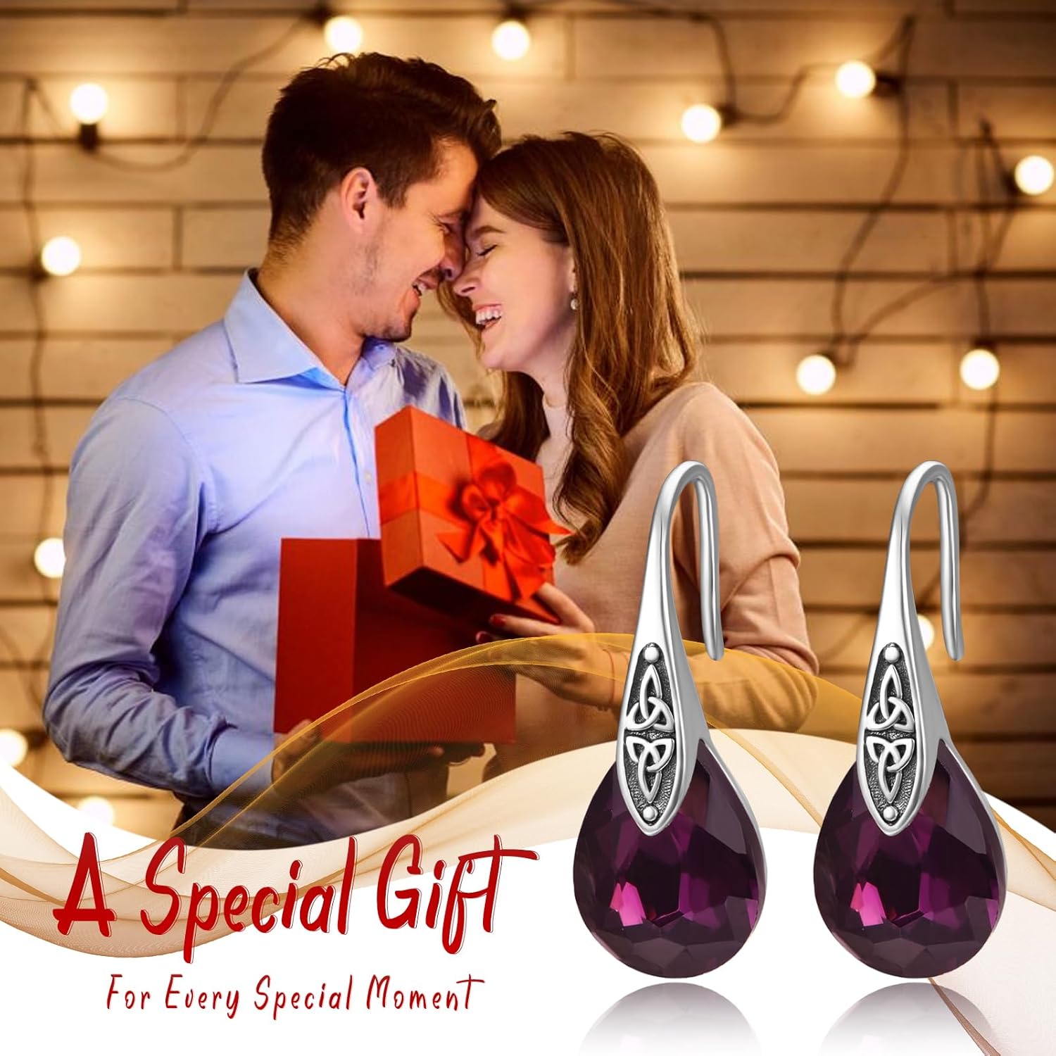 AENEAS Celtic Knot Birthstone Dangle Earrings 925 Sterling Silver Teardrop Birthstone Earrings Celtic Knot Design Jewelry Gifts for Women - Image 6