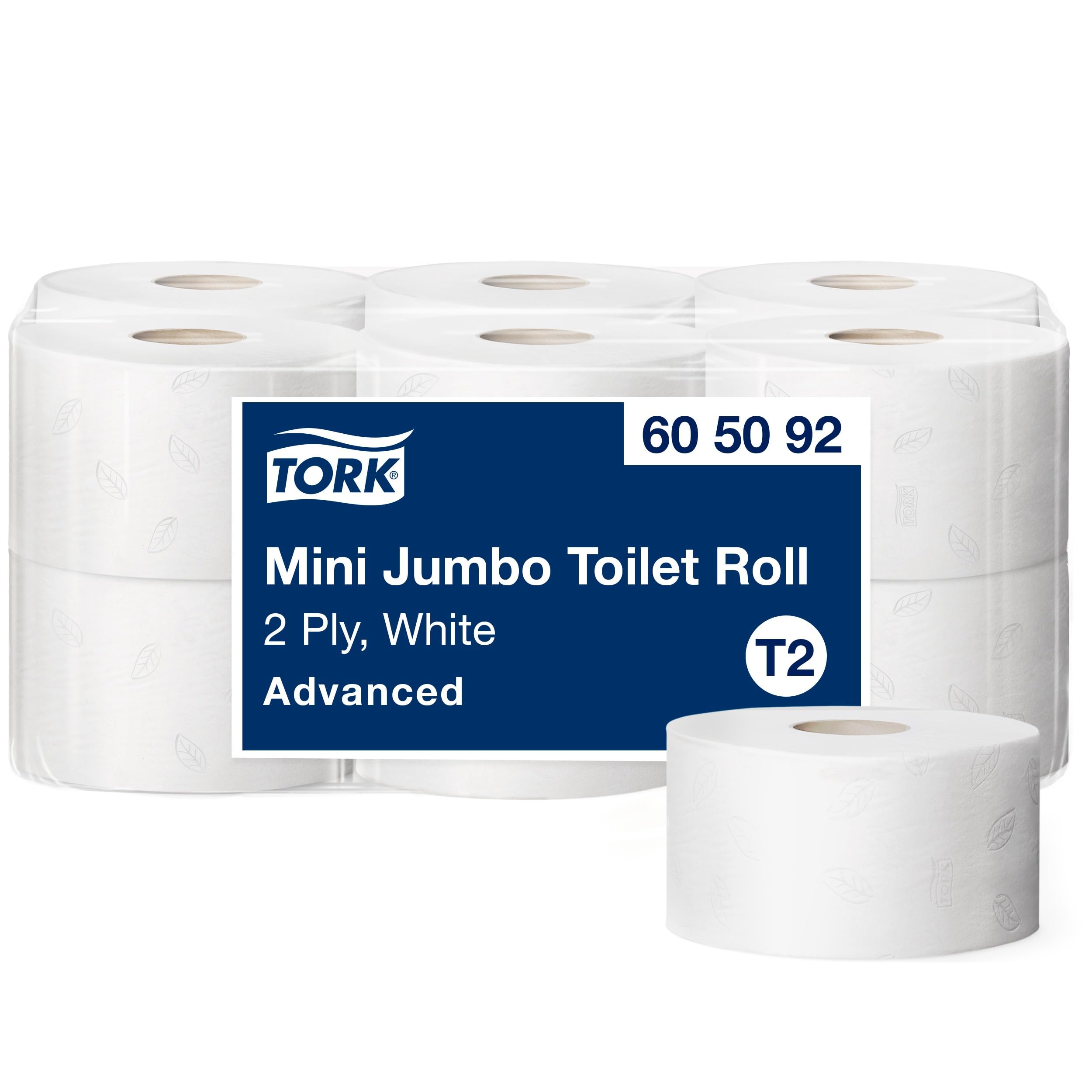 Tork Papier Toilette mini Jumbo blanc T2, Advanced, 2 plis, 12 x 160 m, 605092