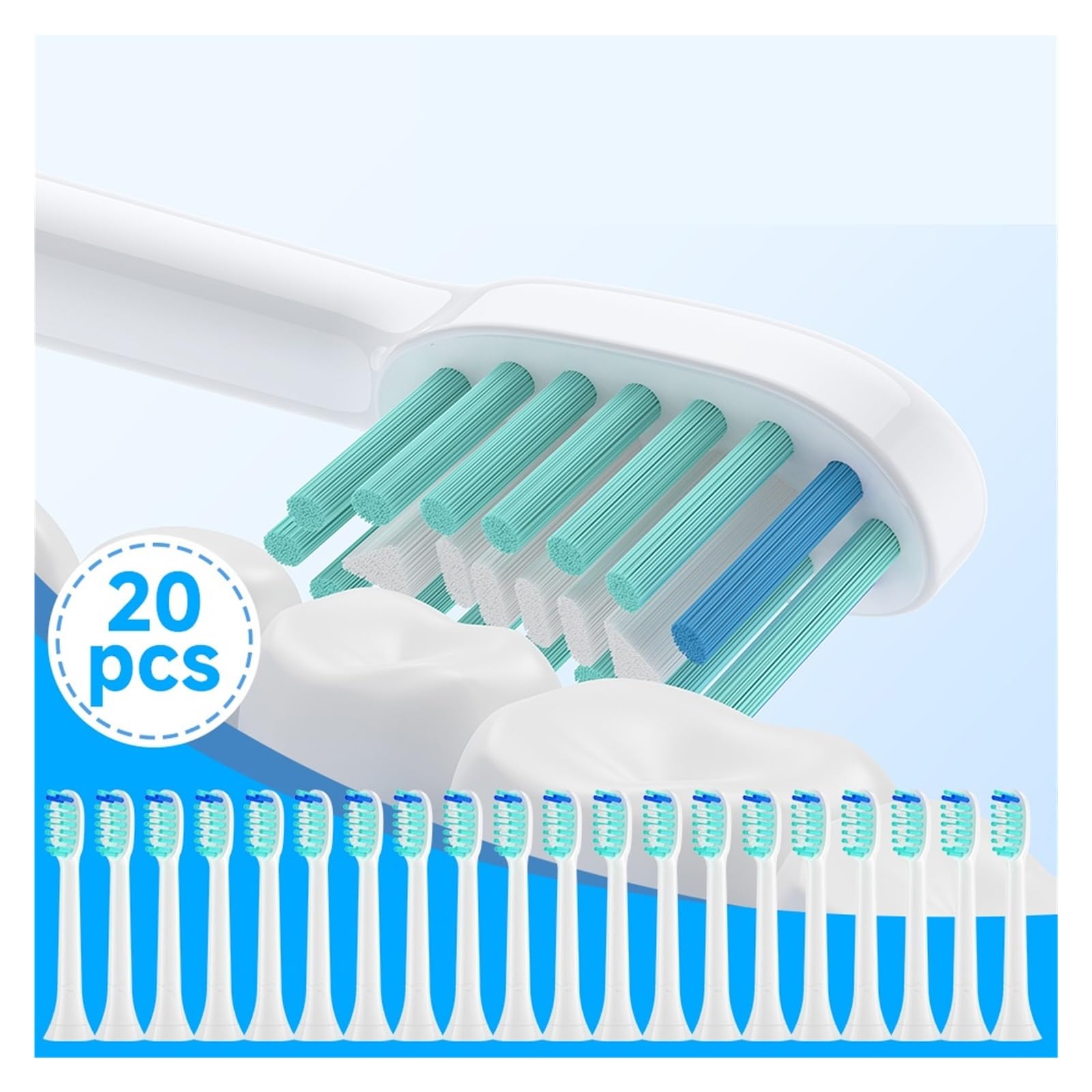 Cabezales suaves de repuesto, compatible con Philips | Cabezales suaves de plástico para reemplazo habitual del cepillo y limpieza oral diaria(20HB100B)