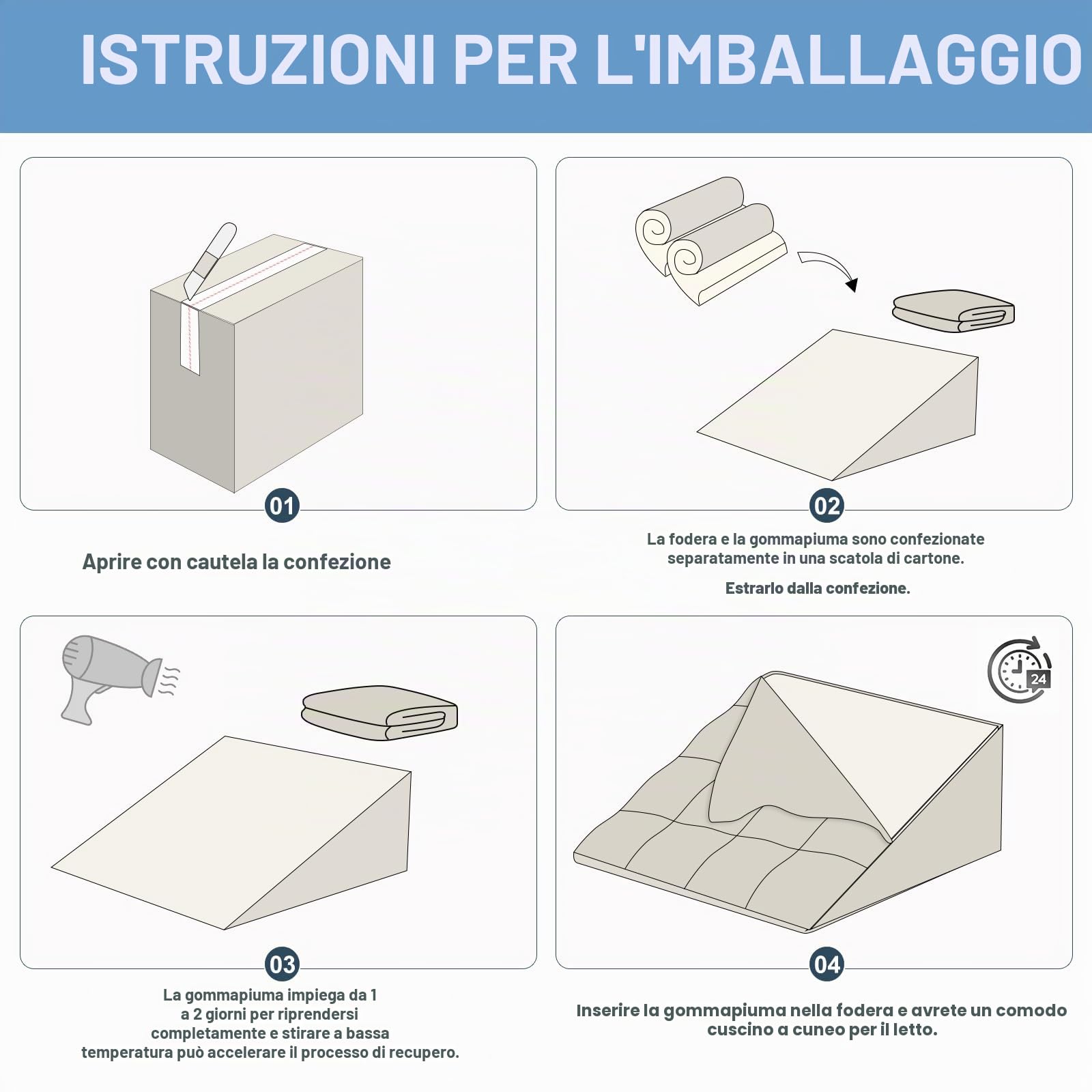 Cuscino a cuneo per letto e divano - Doppio strato in memory foam, cuscino da lettura - Ergonomico per il letto per reflusso e apnea del sonno, perfetto cuscino per il supporto della schiena