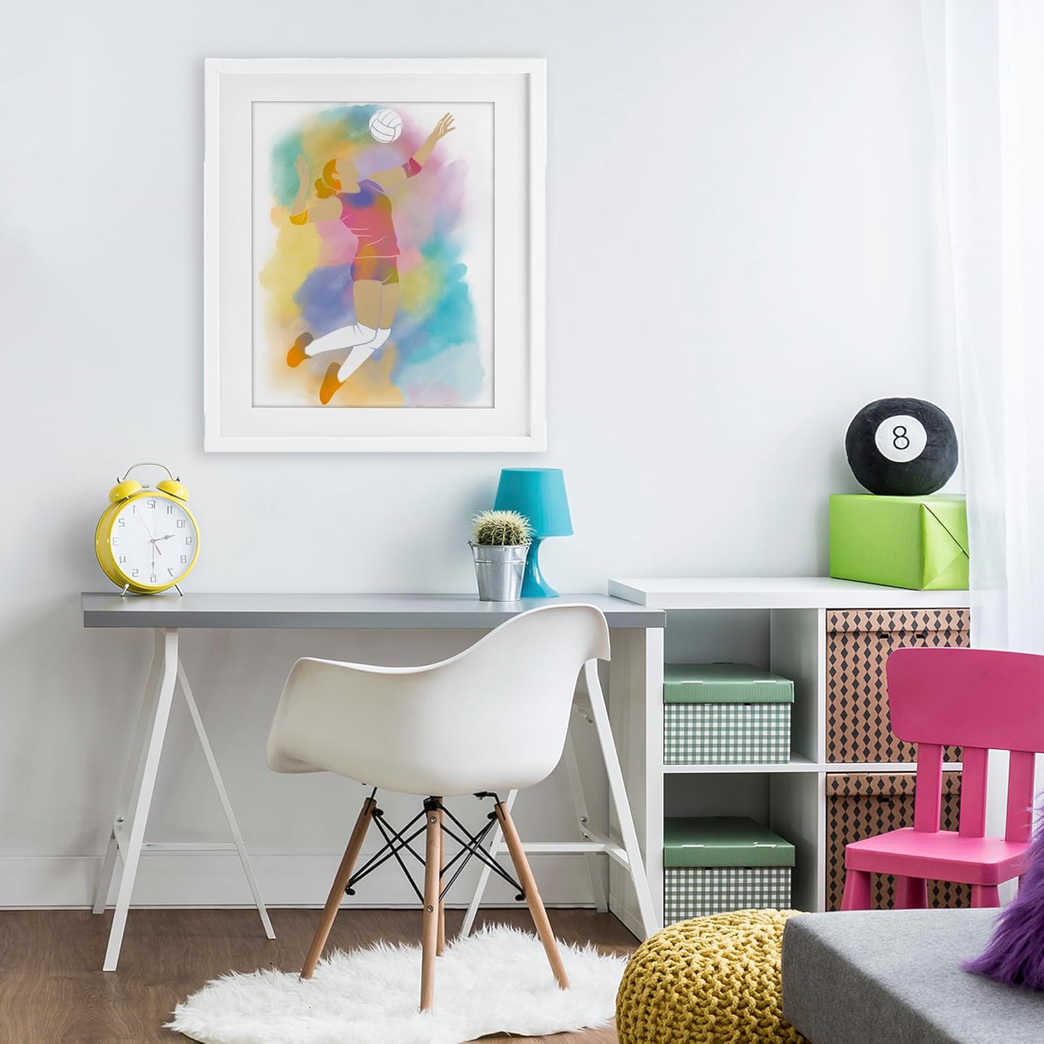 Stupell Industries Colorful Sports Volleyball White Framed Print Under Glass, design by Marcus Prime, 21 x 17