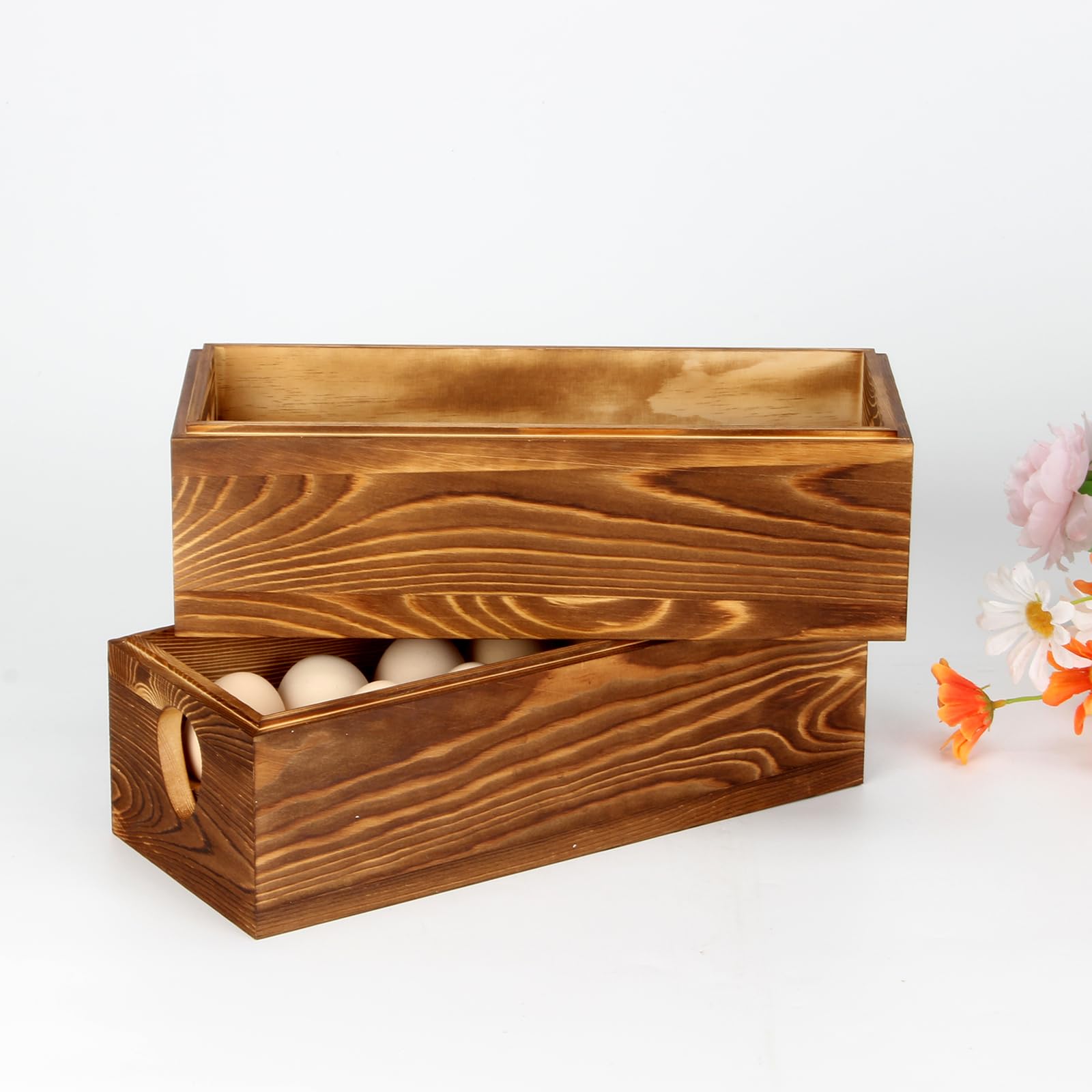 Caja de madera para 24 huevos frescos, soporte apilable para huevos con doble capa para exhibición, caja de almacenamiento de huevos rústica con asa para supermercado de Pascua, suministros de