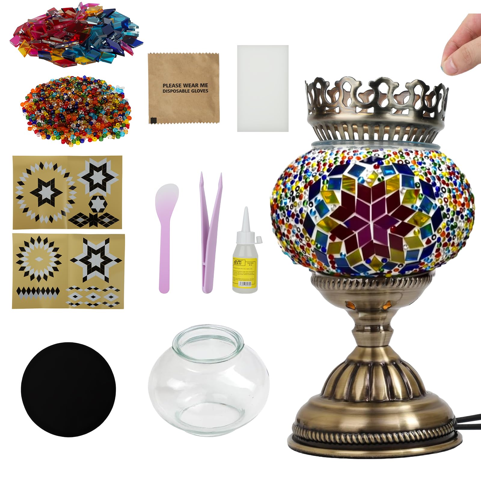Longzhuo Turkish Moroccan Mosaic Bedside Table Night Lamp, Tiffany Style Handmade Glass Mosaics Aromatherapy Lamp, Unique Vintage Bohemian Turkish Lamps for DIY Home Decor Gifts (Colorful)