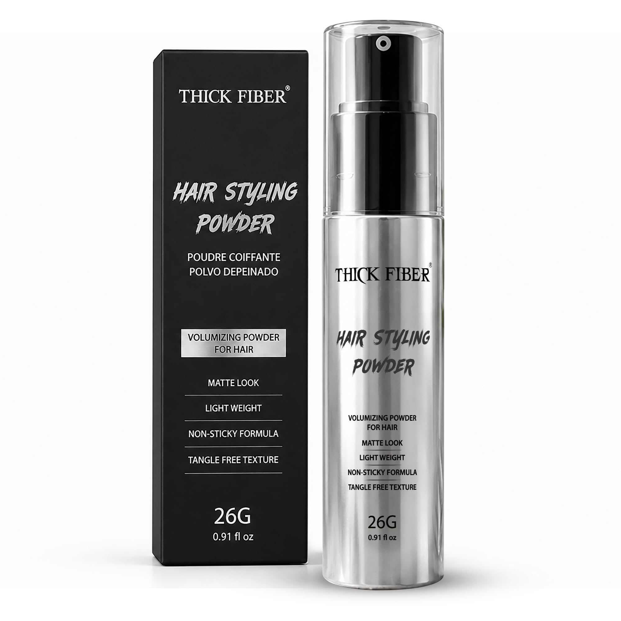 Thick Fiber Hair Styling Powder  Tangle-Free, Non-Sticky, No White Residue  Infused Clay-Based Powder for Volumizing & Texturizing  Matte Finish for Women and Men  Medium Hold  26g