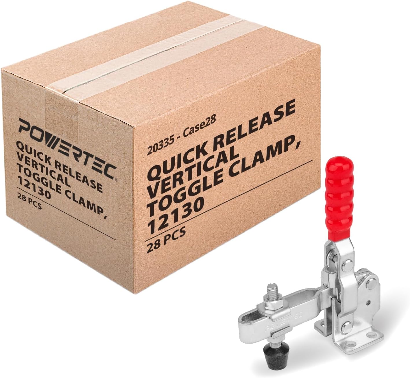 POWERTEC 56PCS Toggle Clamp, 500 lbs Capacity, 12130 Quick Release Vertical Clamps w/Antislip Rubber Pressure Tip for Woodworking Jigs and Fixtures, Welding, Drill Press, Crosscut Sled (20335-Case28)