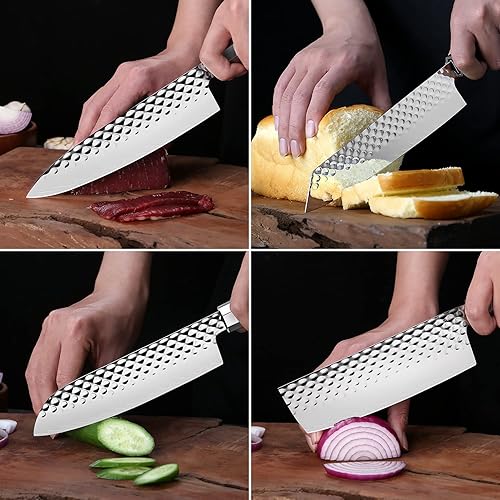 Miniatura 5 de Juego de 4 cuchillos de cocina, acero alemán de alto carbono forjado a mano, juego de cuchillos de chefs, mango de sándalo incluido, cuchillo de